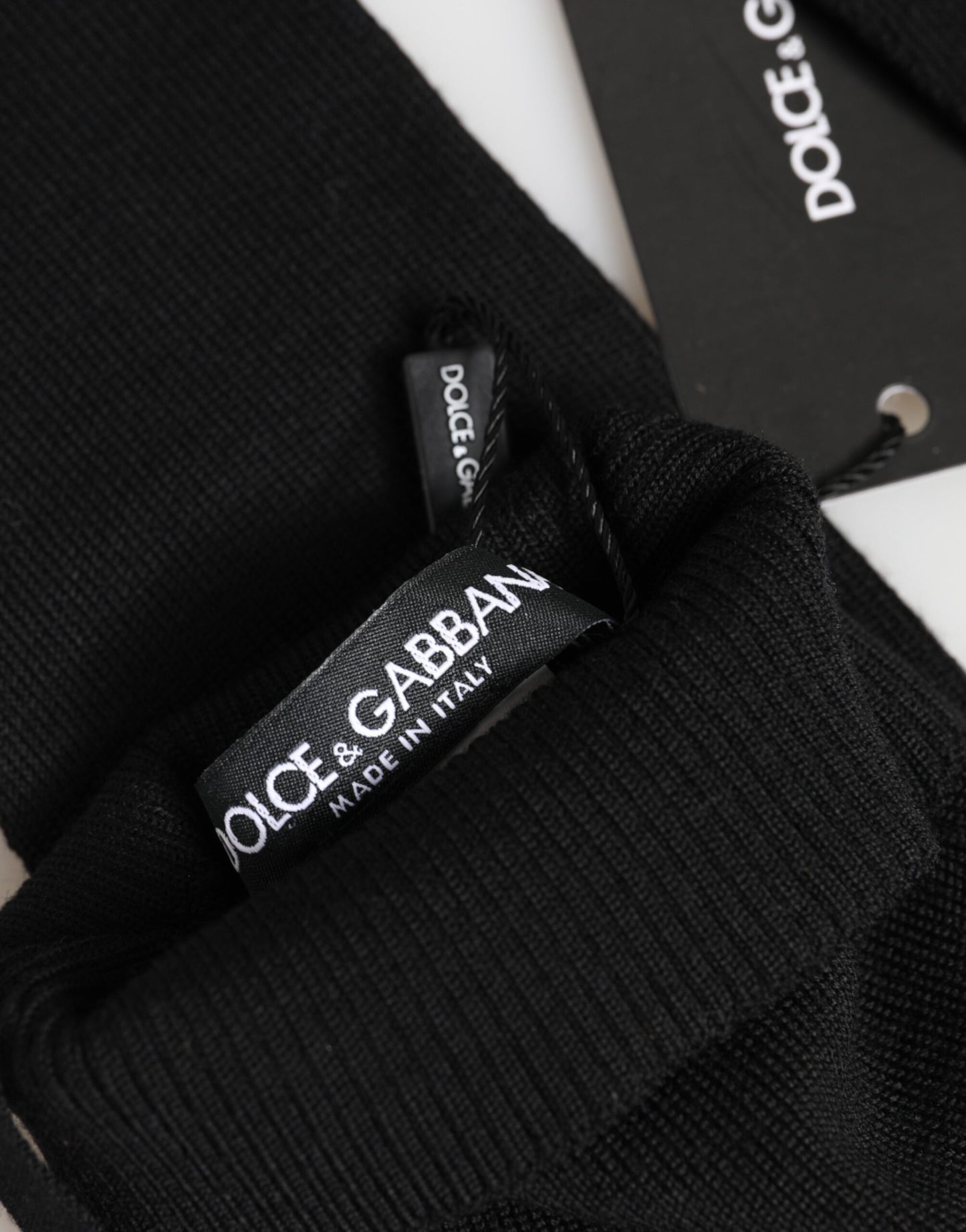 Dolce & Gabbana Black Virgin Wool Knitted Fingerless Men Gloves Curated Luxury Accessories by Orvyn