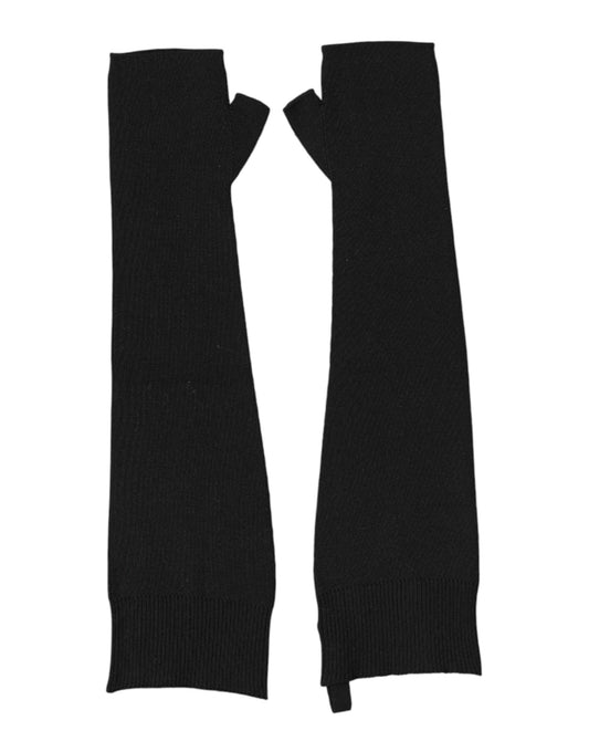 Dolce & Gabbana Black Virgin Wool Knitted Fingerless Men Gloves Curated Luxury Accessories by Orvyn
