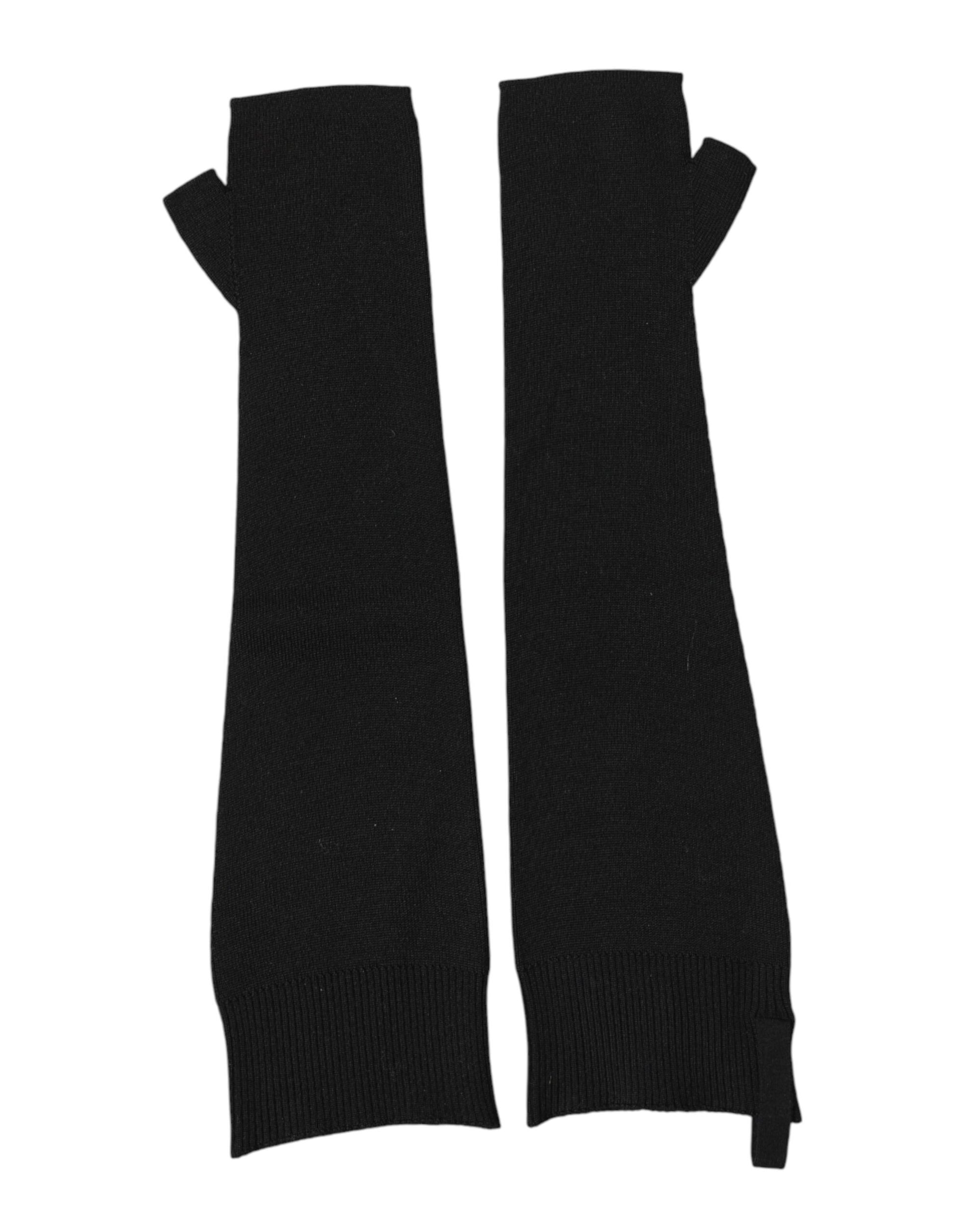 Dolce & Gabbana Black Virgin Wool Knitted Fingerless Men Gloves Curated Luxury Accessories by Orvyn
