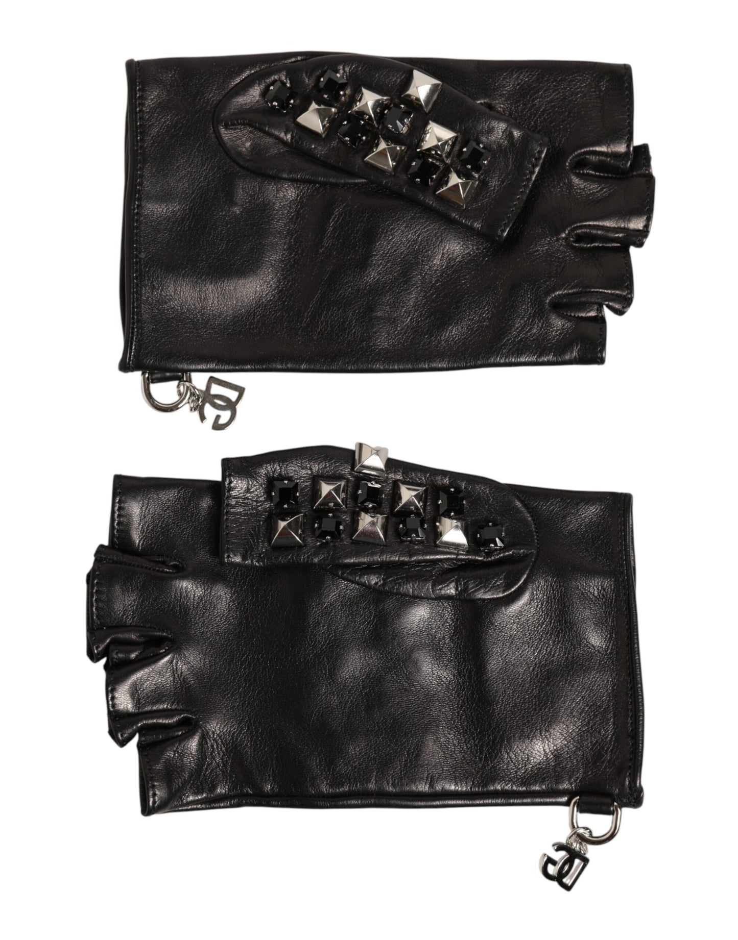Dolce & Gabbana Black Leather Studded Fingerless Hand Mitten Men Gloves Curated Luxury Accessories by Orvyn