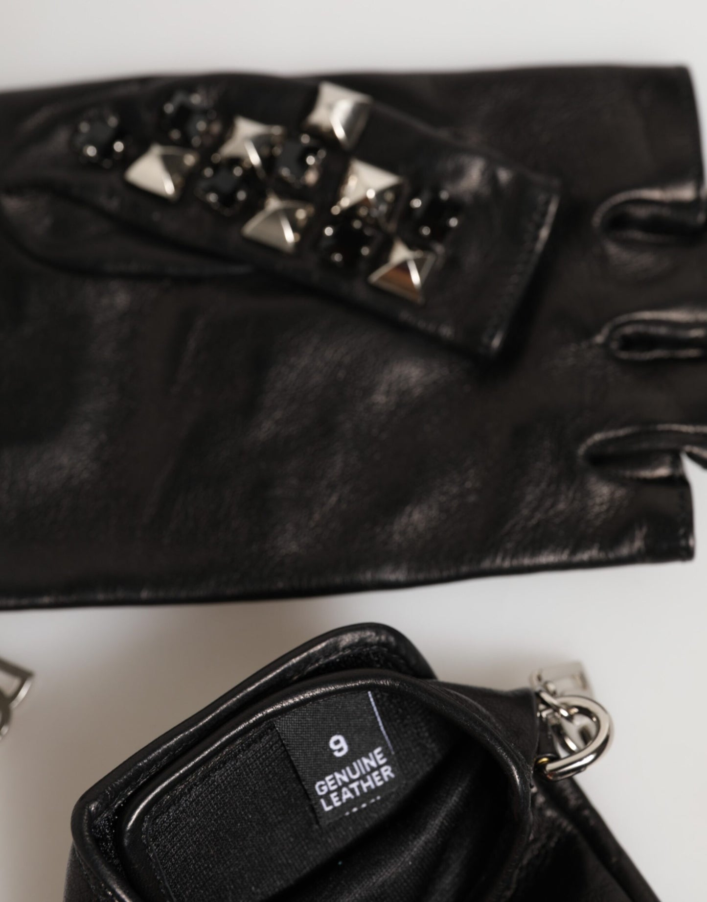 Dolce & Gabbana Black Leather Studded Fingerless Hand Mitten Men Gloves Curated Luxury Accessories by Orvyn