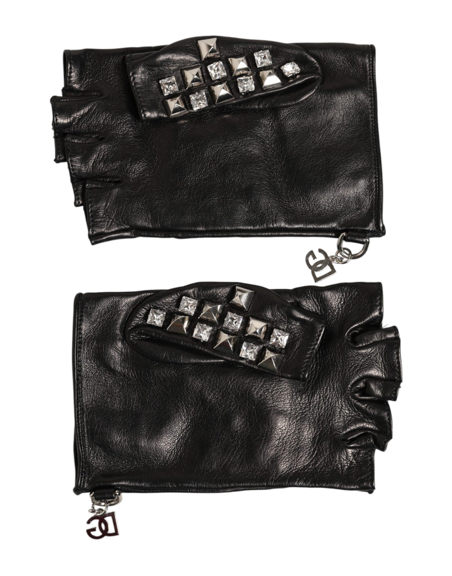 Dolce & Gabbana Black Leather Studded Fingerless Hand Mitten Men Gloves Curated Luxury Accessories by Orvyn