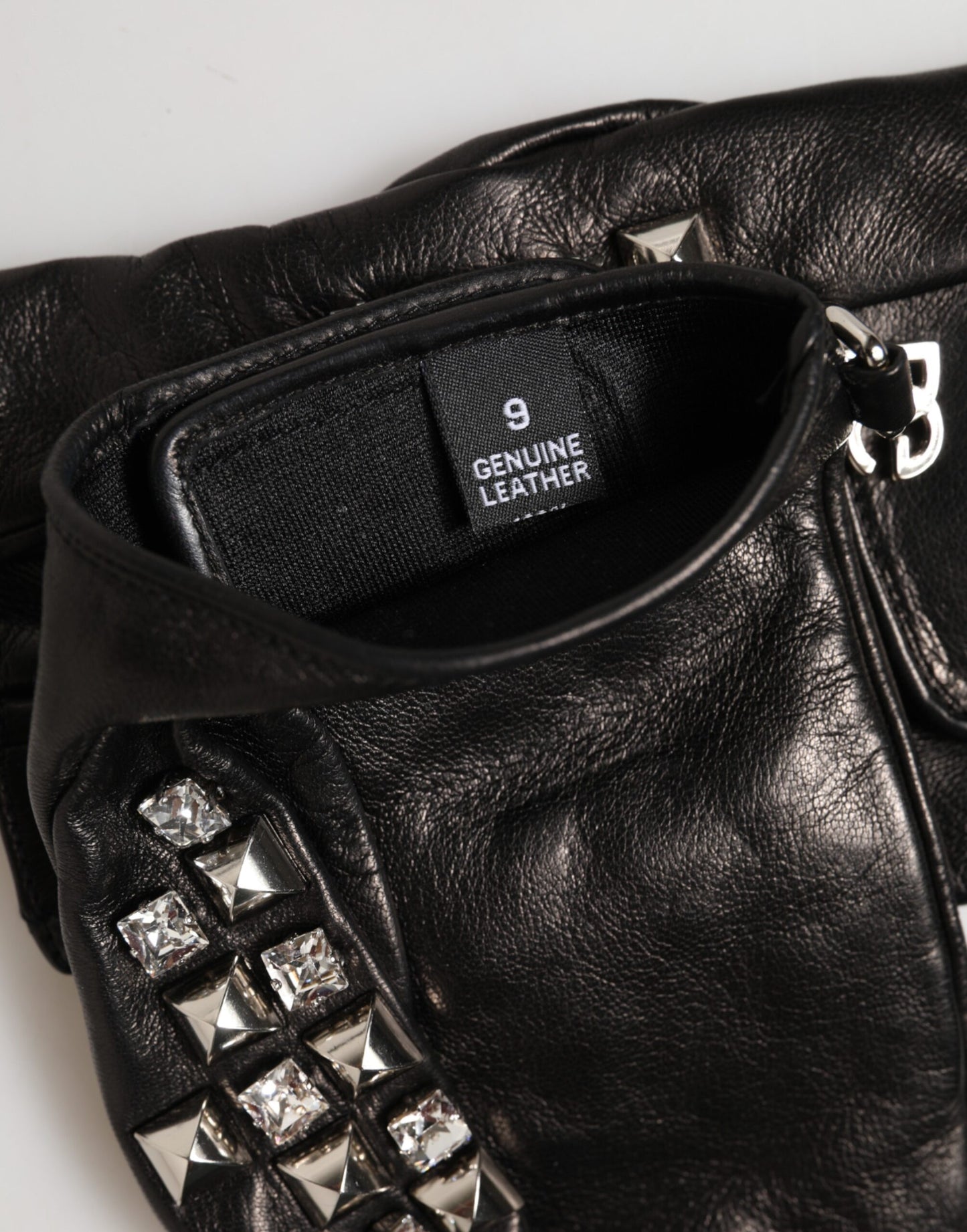 Dolce & Gabbana Black Leather Studded Fingerless Hand Mitten Men Gloves Curated Luxury Accessories by Orvyn