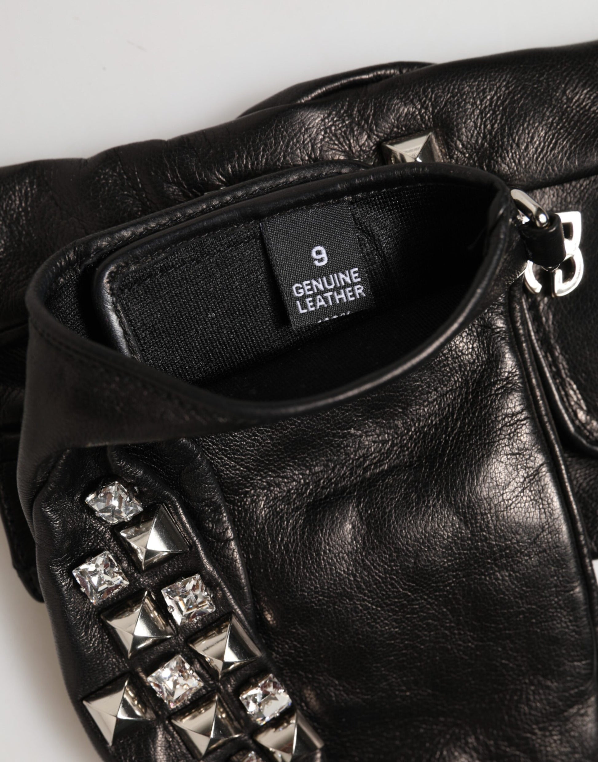Dolce & Gabbana Black Leather Studded Fingerless Hand Mitten Men Gloves Curated Luxury Accessories by Orvyn