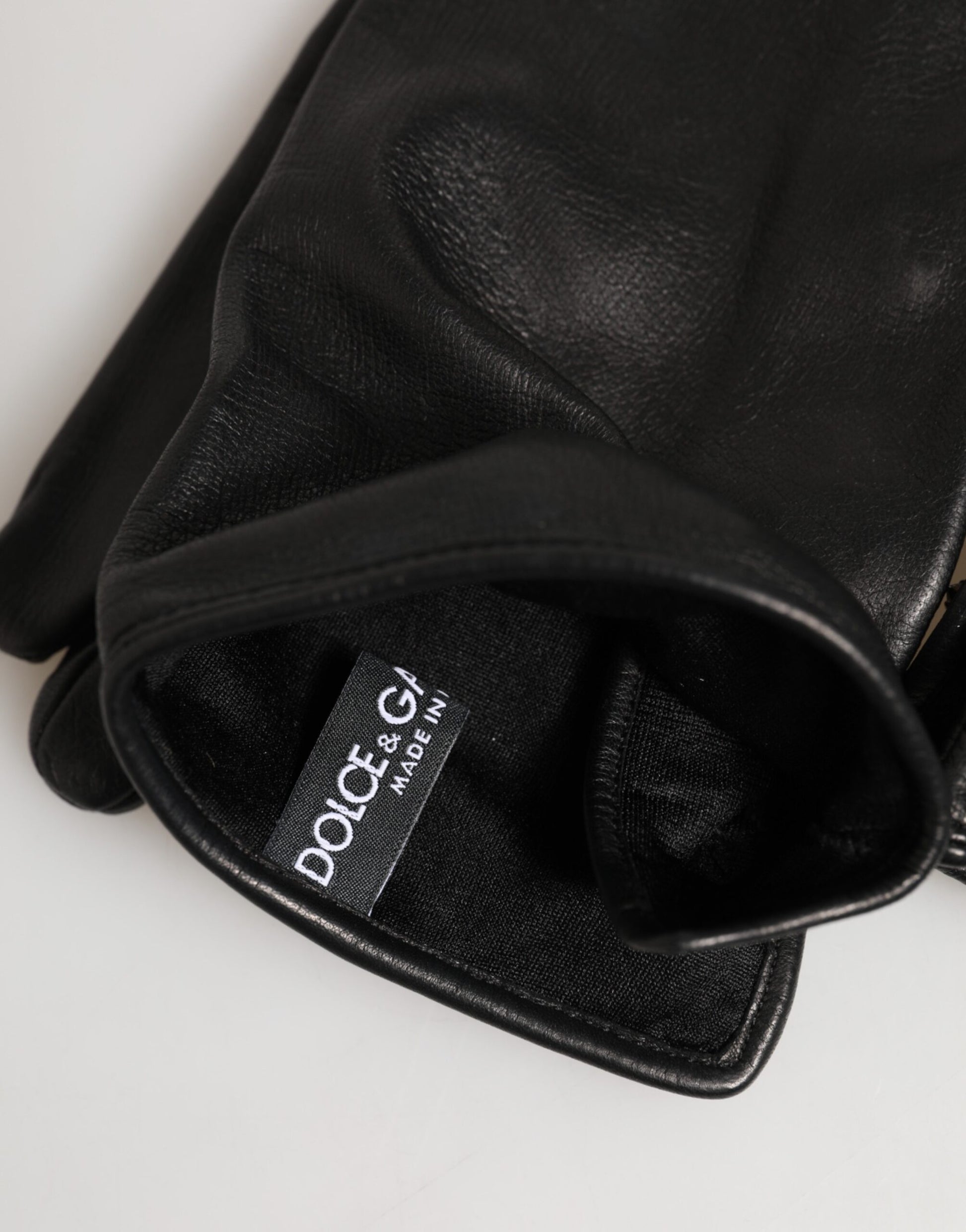 Dolce & Gabbana Black Leather Embellished Long Mitten Gloves Curated Luxury Accessories by Orvyn