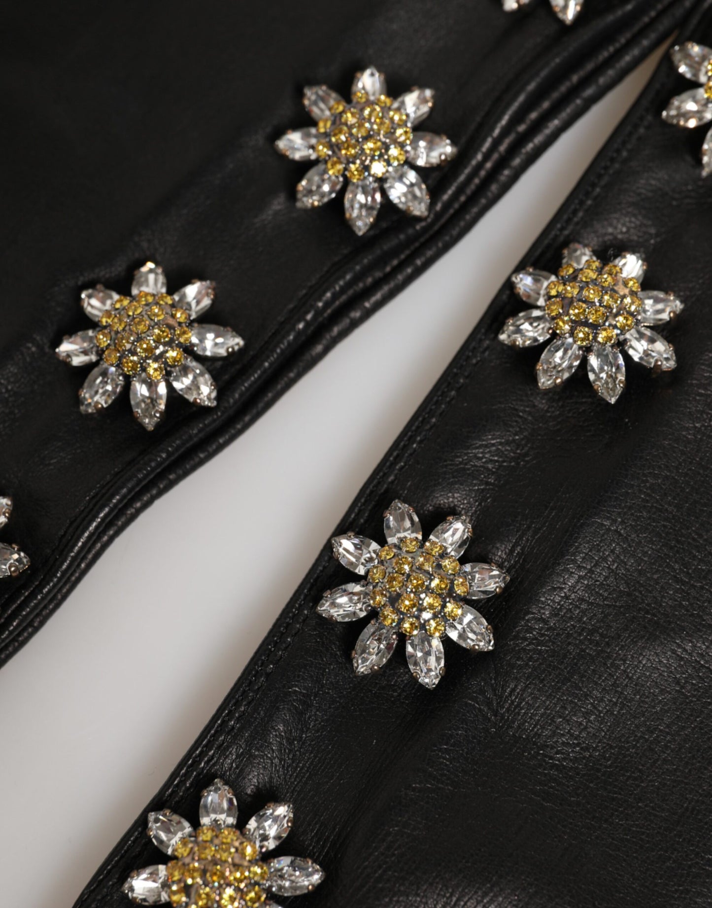 Dolce & Gabbana Black Leather Embellished Long Mitten Gloves Curated Luxury Accessories by Orvyn