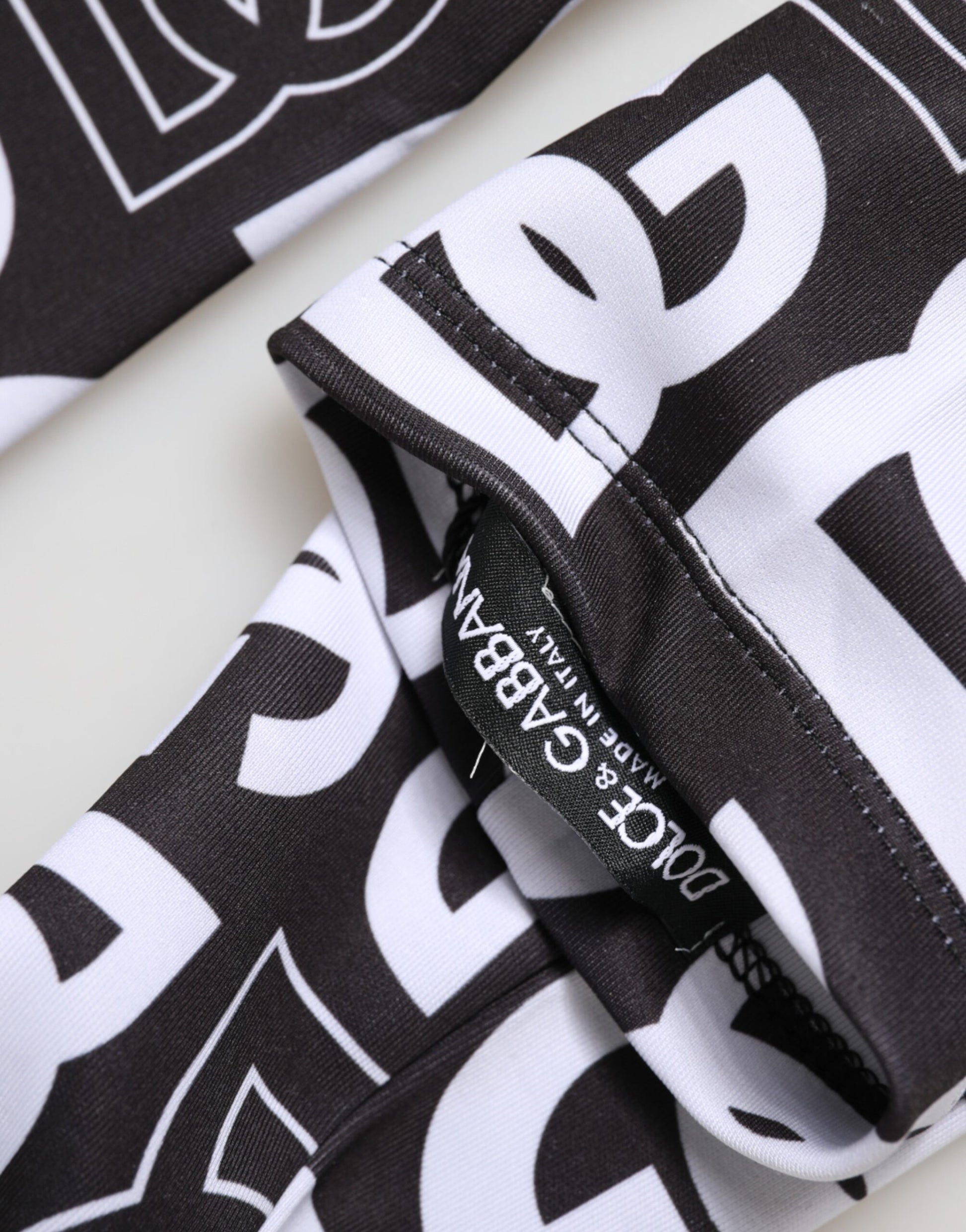 Dolce & Gabbana Black White DG Logo Elbow Length Mitten Gloves Curated Luxury Accessories by Orvyn