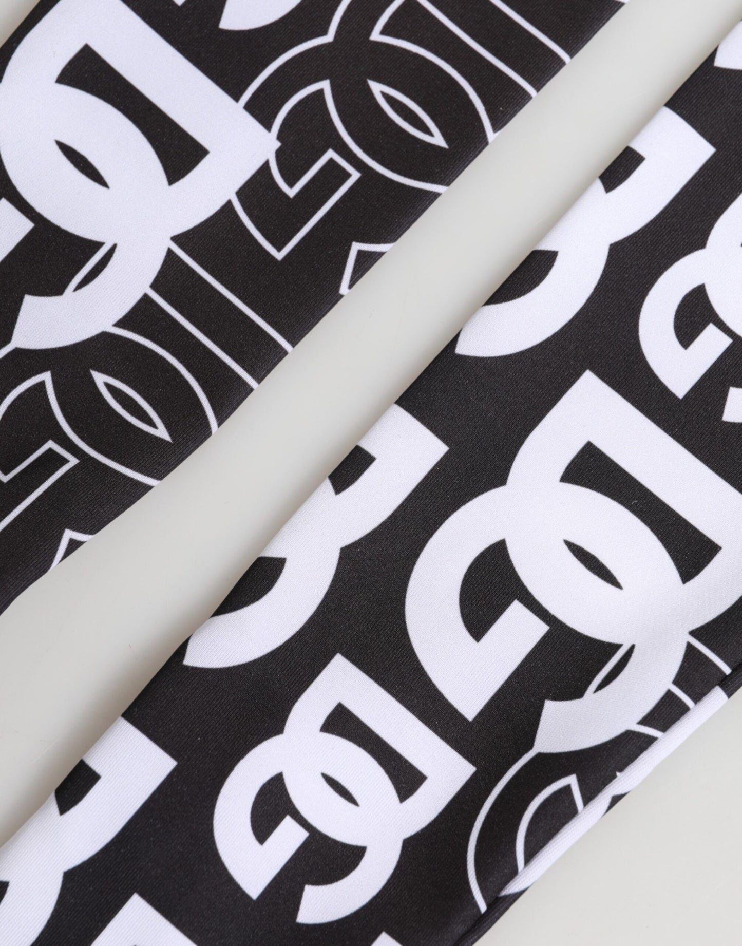 Dolce & Gabbana Black White DG Logo Elbow Length Mitten Gloves Curated Luxury Accessories by Orvyn