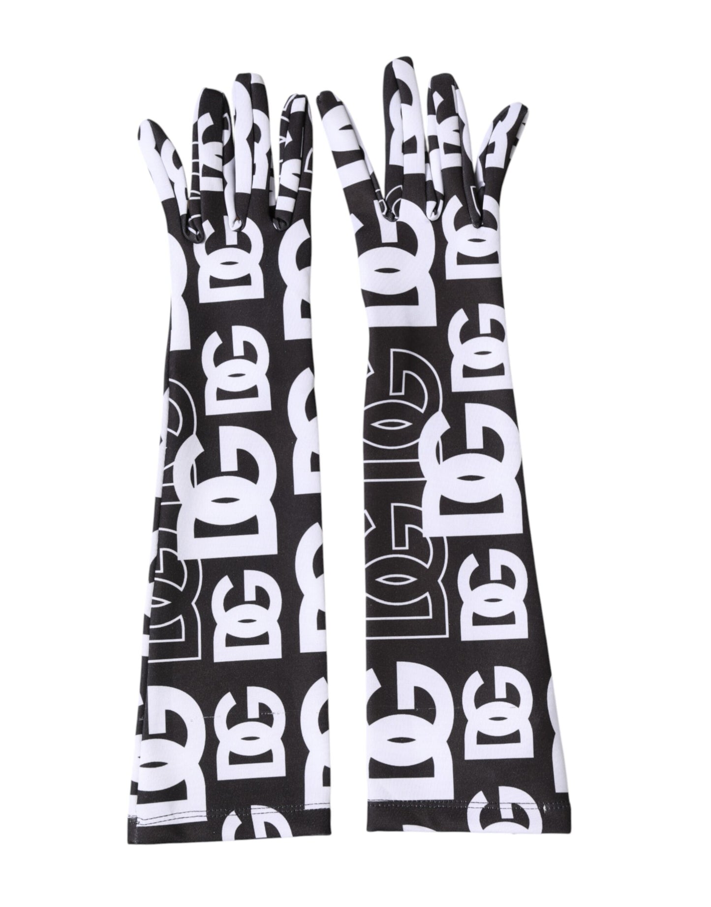 Dolce & Gabbana Black White DG Logo Elbow Length Mitten Gloves Curated Luxury Accessories by Orvyn
