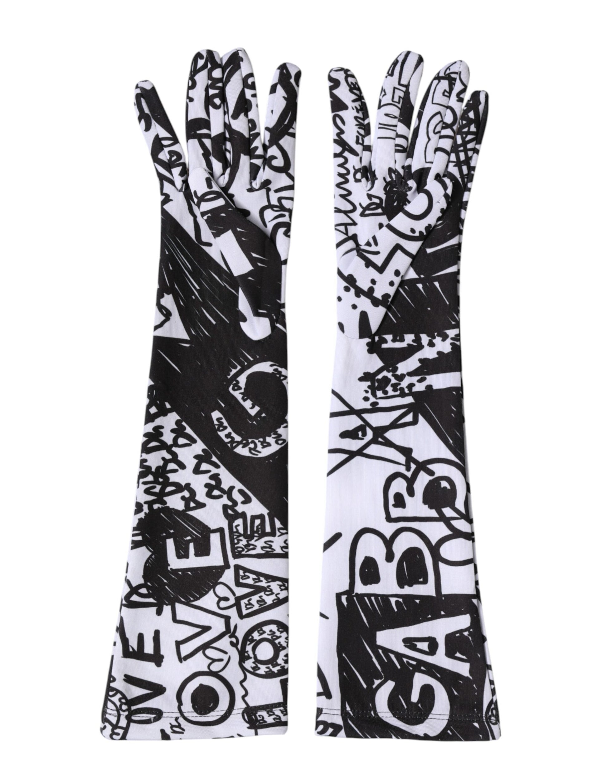 Dolce & Gabbana Gloves Black White DG Logo Elbow Length Mitten Curated Luxury Accessories by Orvyn