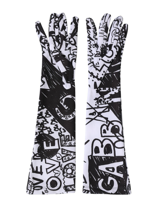 Dolce & Gabbana Gloves Black White DG Logo Elbow Length Mitten Curated Luxury Accessories by Orvyn