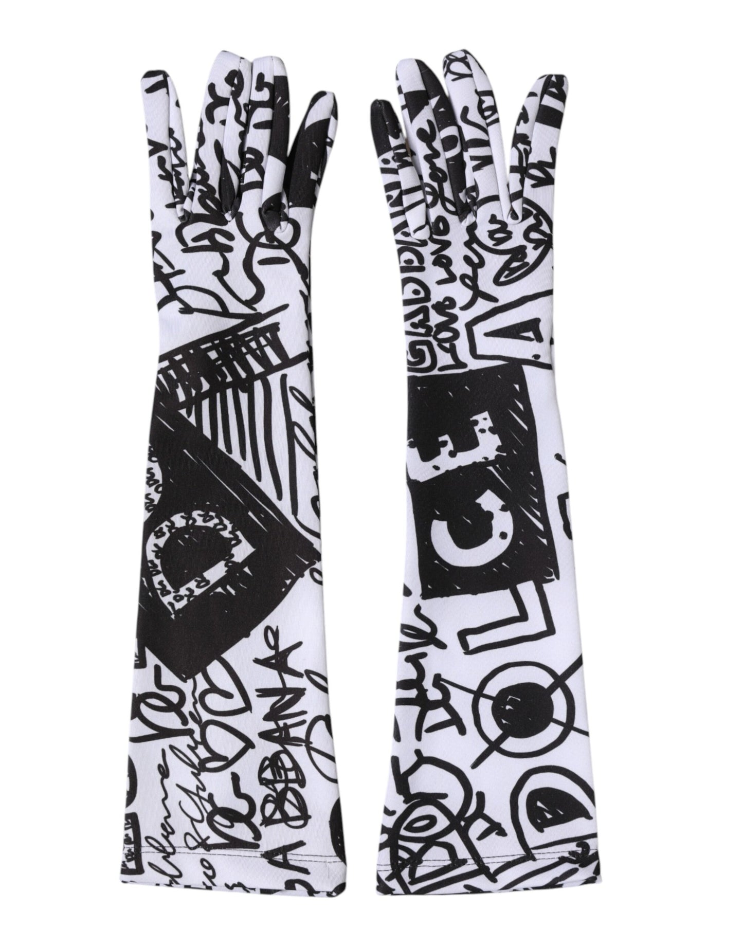 Dolce & Gabbana Gloves Black White DG Logo Elbow Length Mitten Curated Luxury Accessories by Orvyn