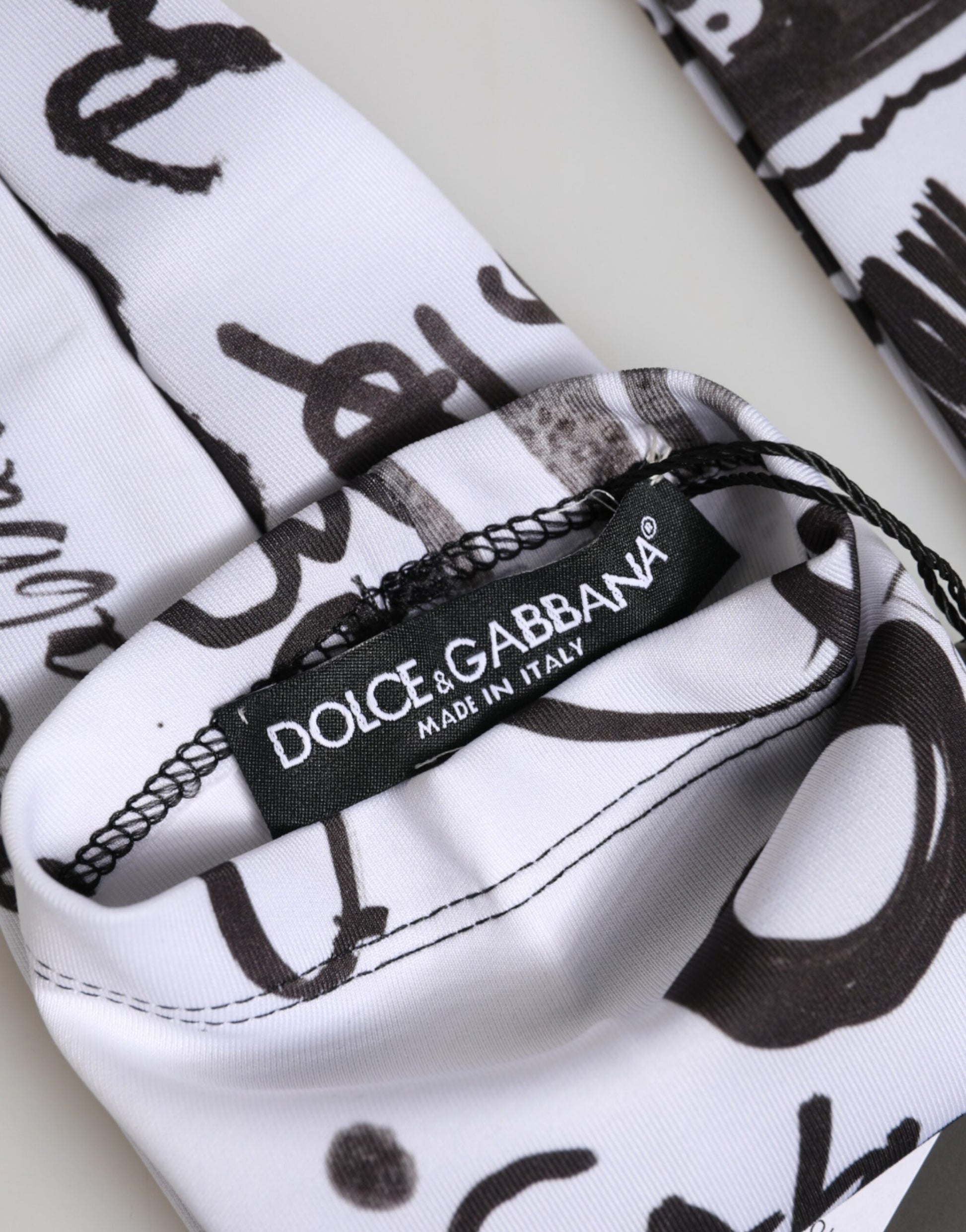 Dolce & Gabbana Black White DG Logo Elbow Length Mitten Gloves Curated Luxury Accessories by Orvyn