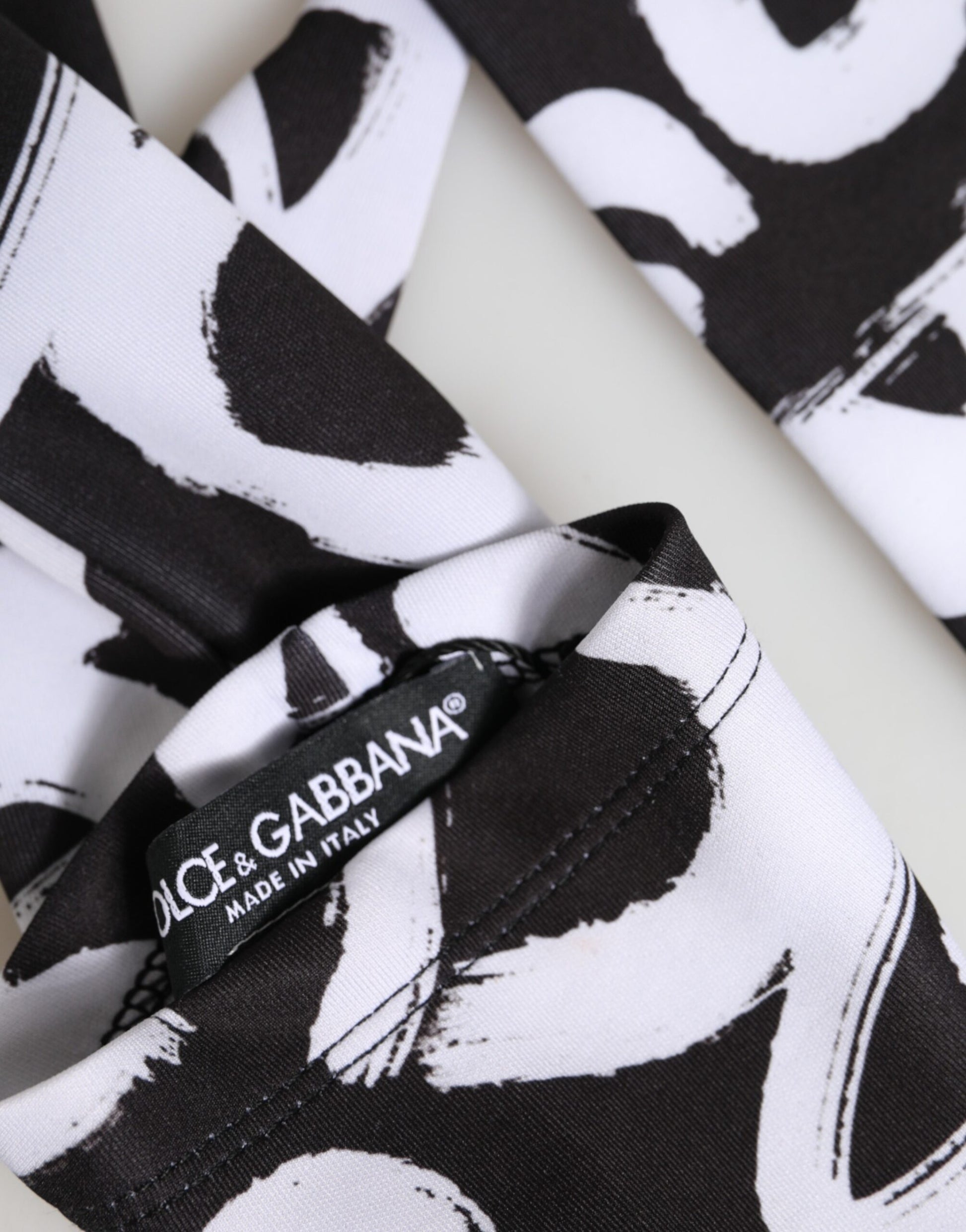 Dolce & Gabbana Black White DG Logo Elbow Length Mitten Gloves Curated Luxury Accessories by Orvyn