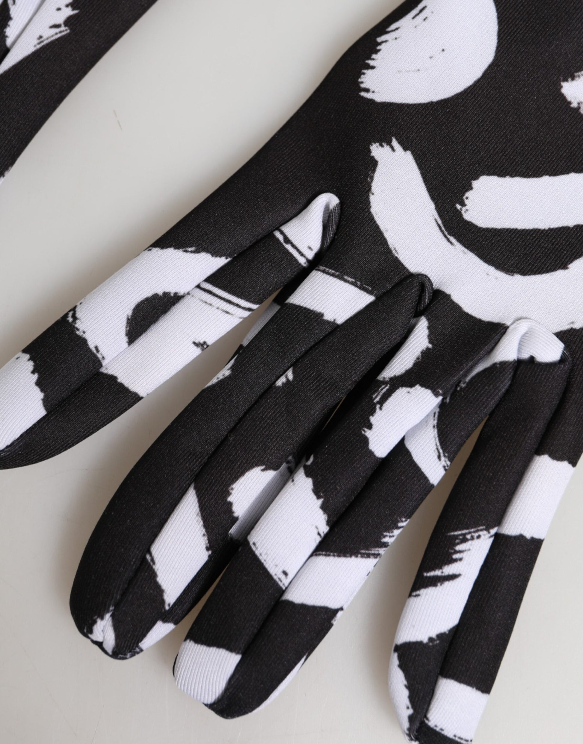 Dolce & Gabbana Black White DG Logo Elbow Length Mitten Gloves Curated Luxury Accessories by Orvyn