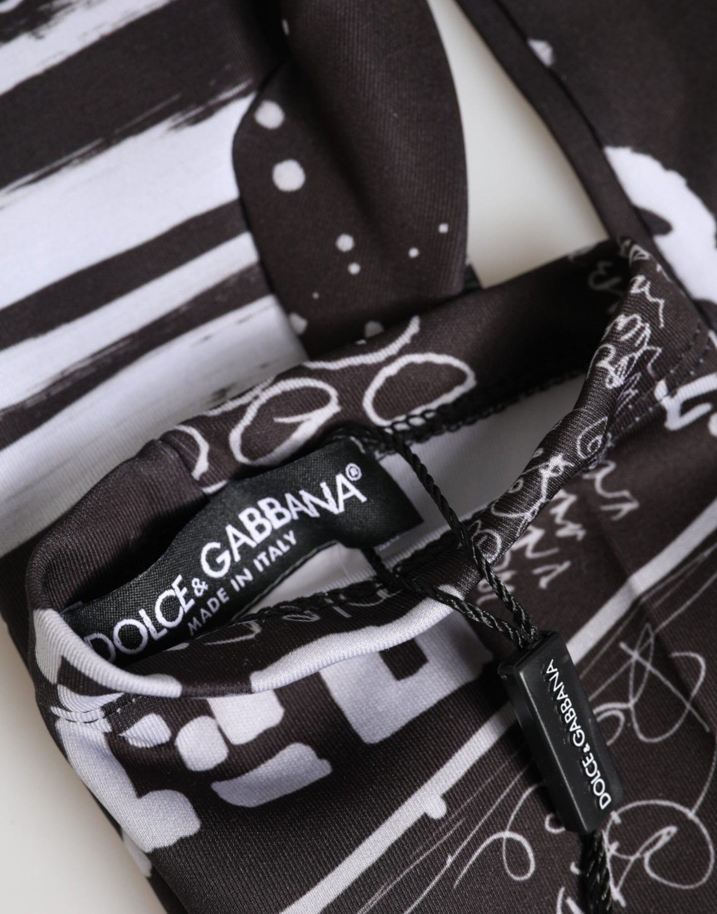 Dolce & Gabbana Black White DG Logo Elbow Length Mitten Gloves Curated Luxury Accessories by Orvyn