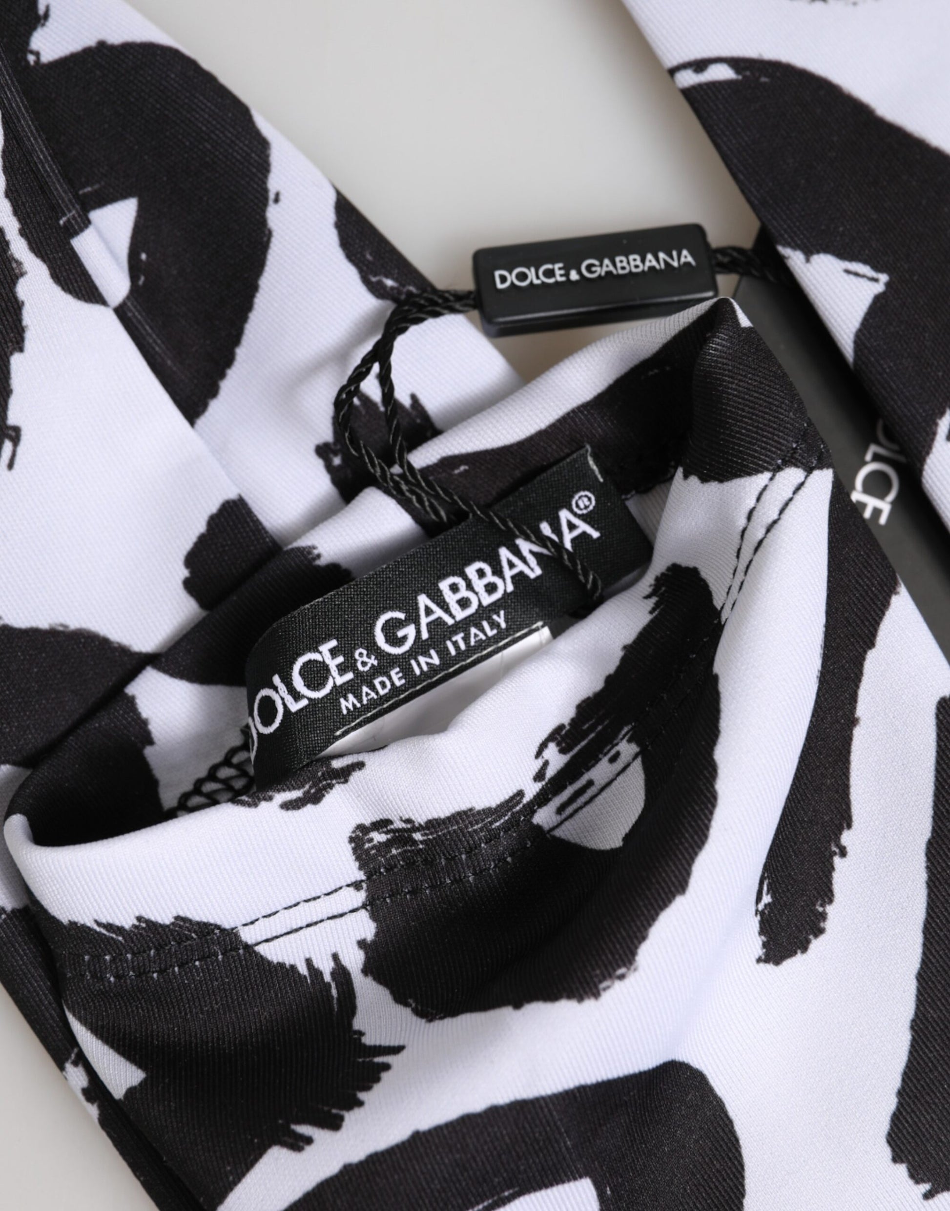 Dolce & Gabbana Black White DG Logo Elbow Length Mitten Gloves Curated Luxury Accessories by Orvyn