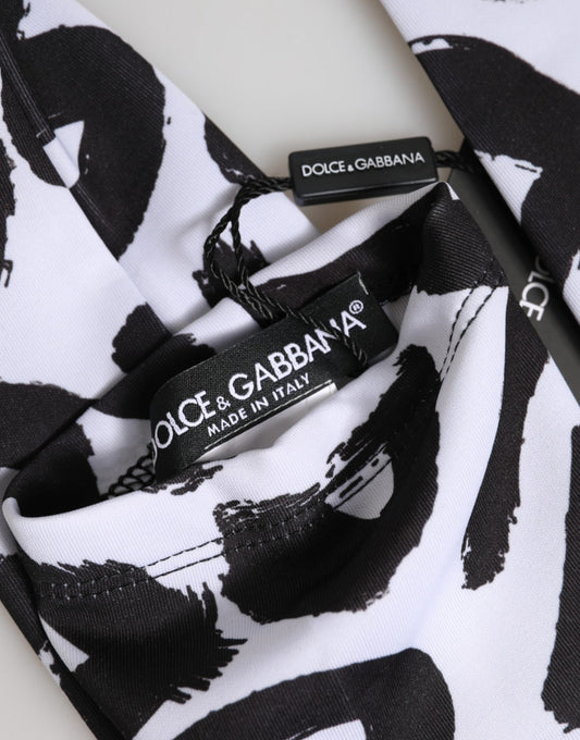 Dolce & Gabbana Black White DG Logo Elbow Length Mitten Gloves Curated Luxury Accessories by Orvyn