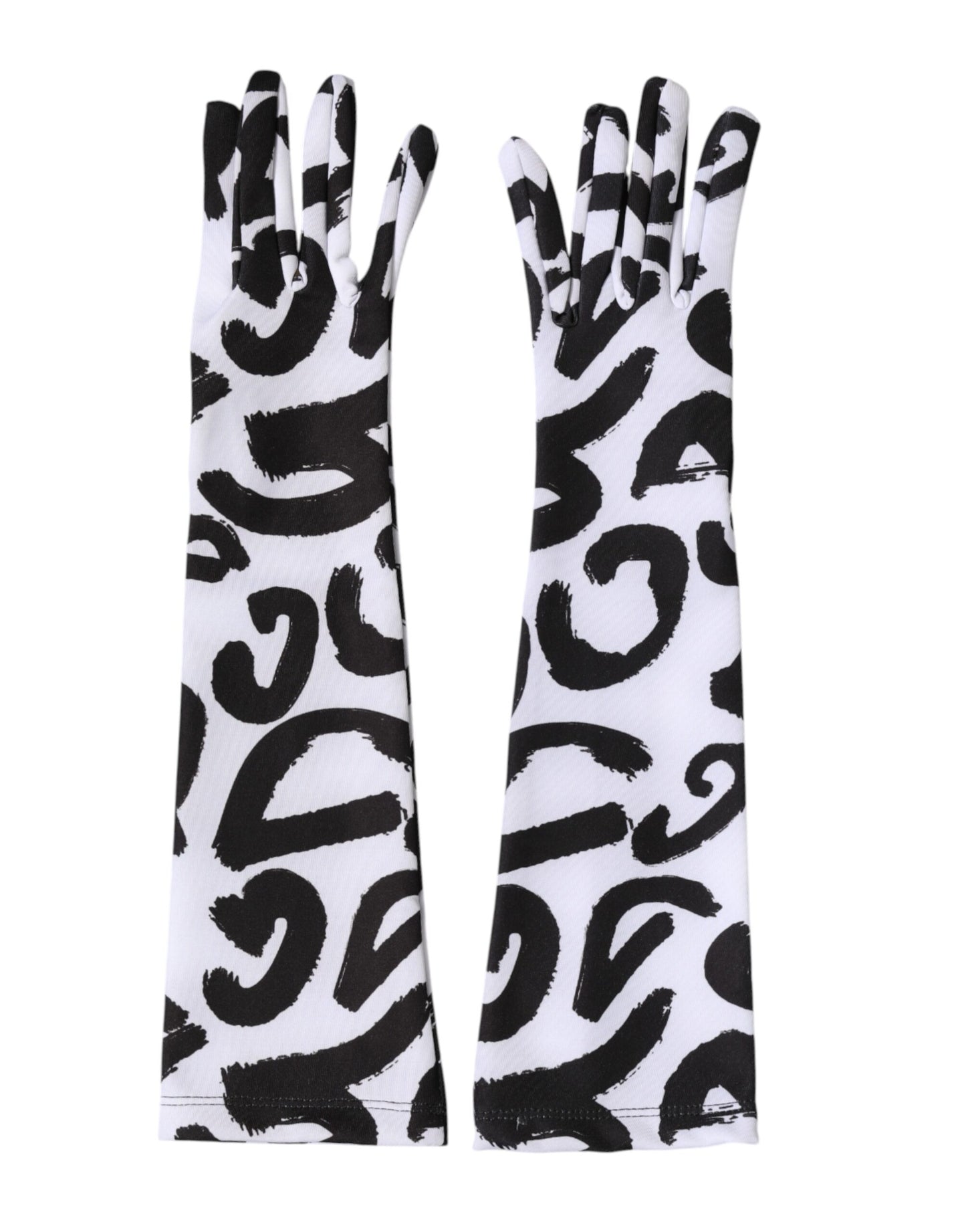 Dolce & Gabbana Black White DG Logo Elbow Length Mitten Gloves Curated Luxury Accessories by Orvyn