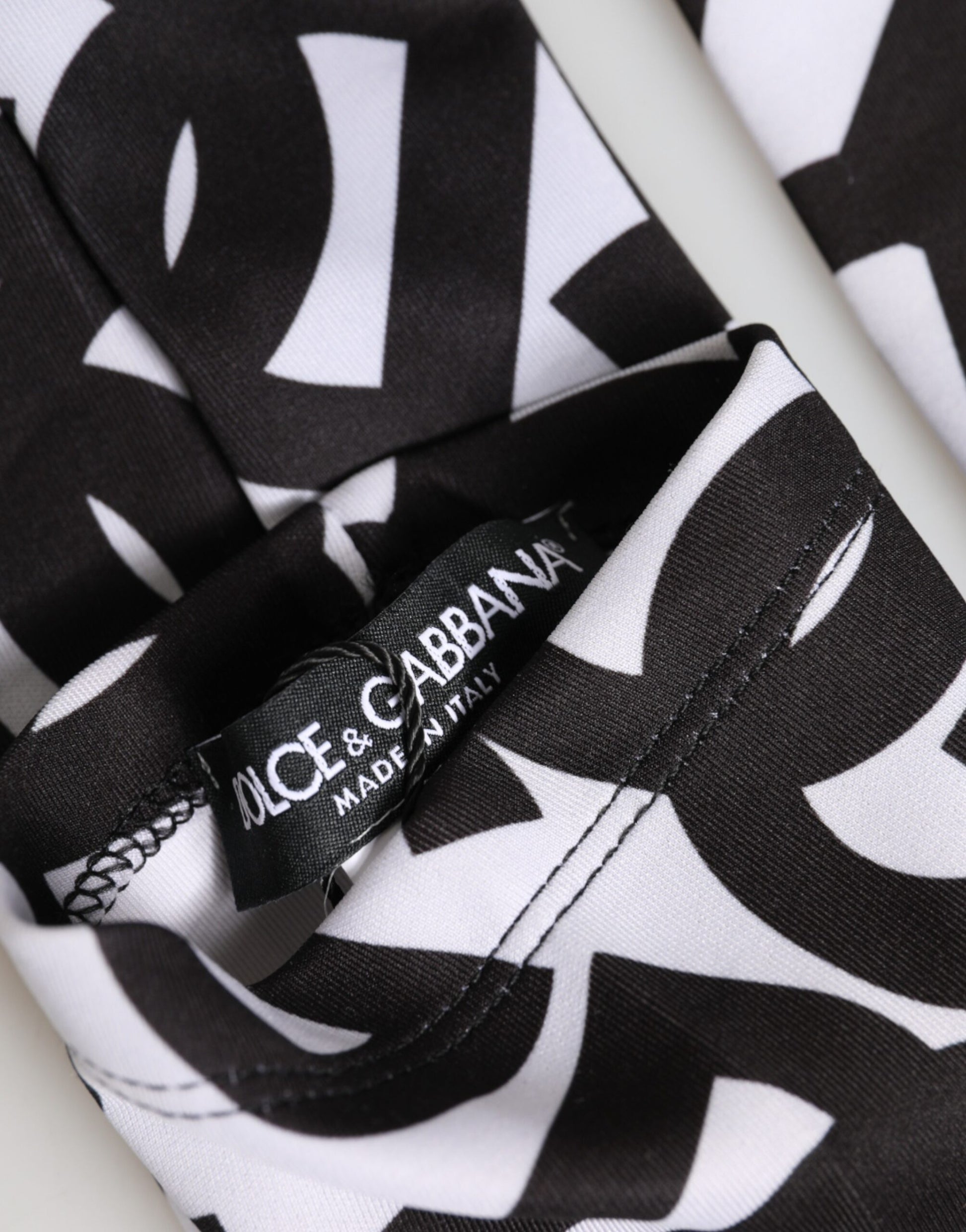 Dolce & Gabbana Black White DG Logo Elbow Length Mitten Gloves Curated Luxury Accessories by Orvyn