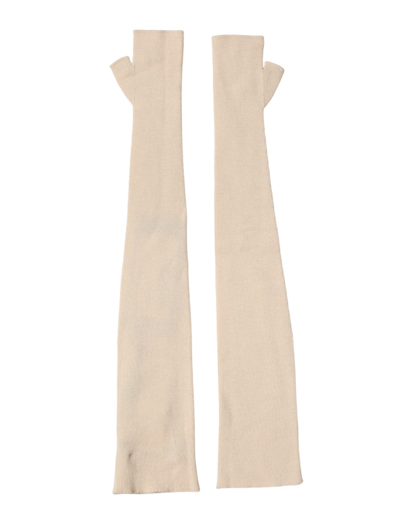 Dolce & Gabbana Beige Wool Fingerless Elbow Length Women Gloves Curated Luxury Accessories by Orvyn