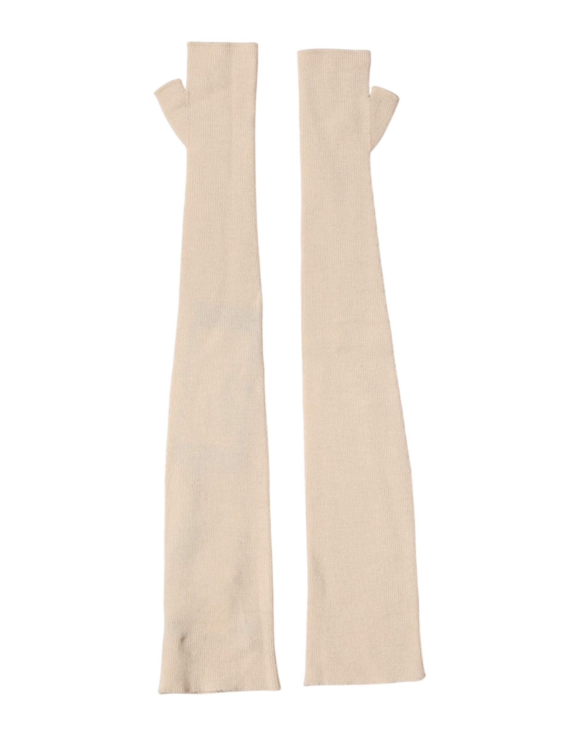 Dolce & Gabbana Beige Wool Fingerless Elbow Length Women Gloves Curated Luxury Accessories by Orvyn