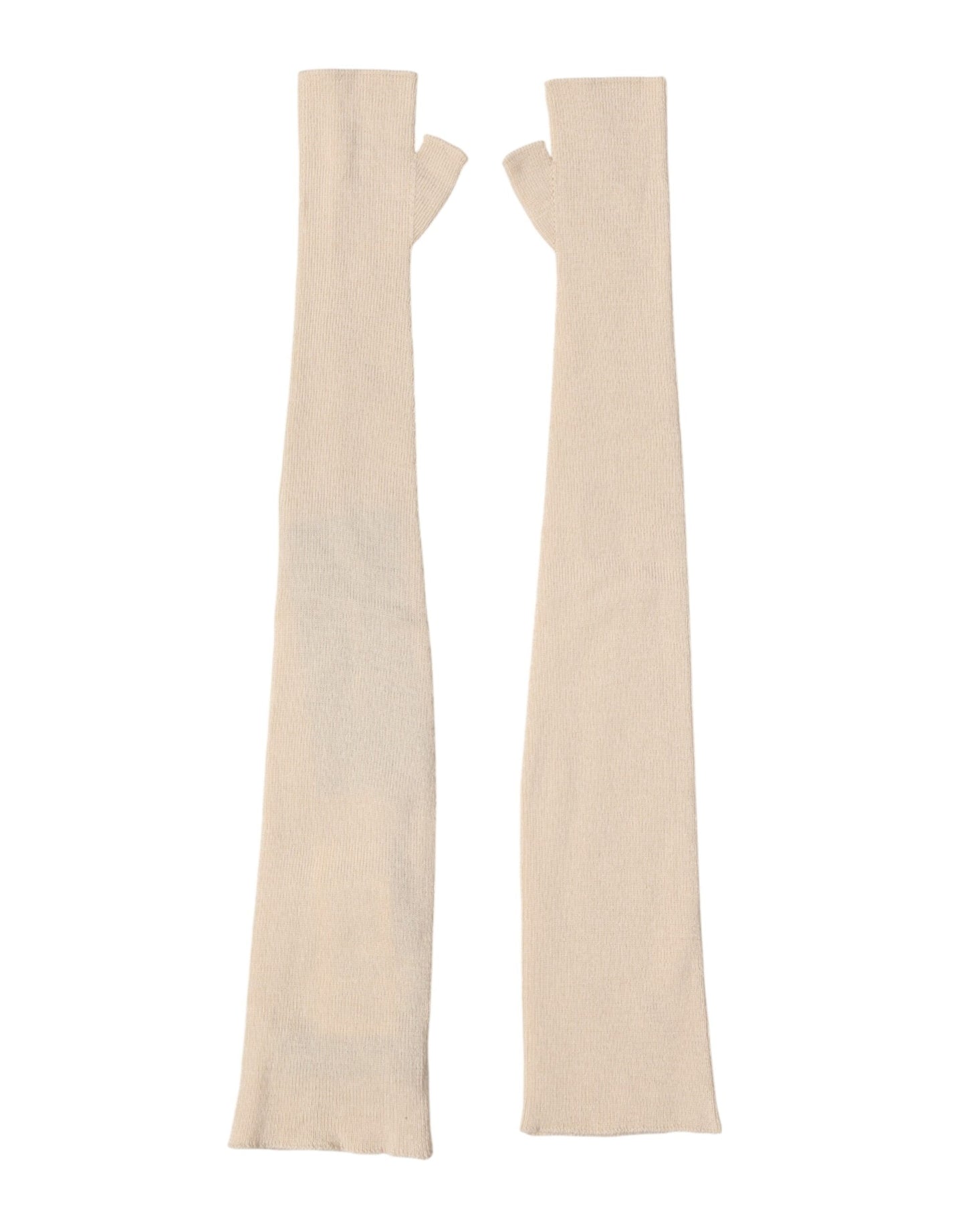 Dolce & Gabbana Beige Wool Fingerless Elbow Length Women Gloves Curated Luxury Accessories by Orvyn