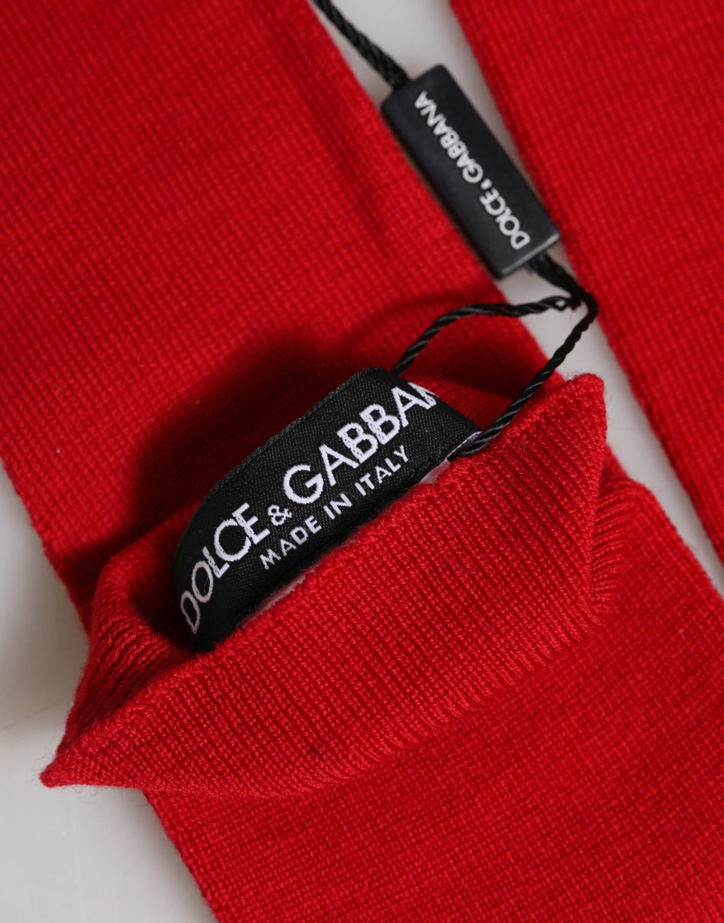 Dolce & Gabbana Red Wool Knitted Fingerless Elbow One Length Gloves Curated Luxury Accessories by Orvyn