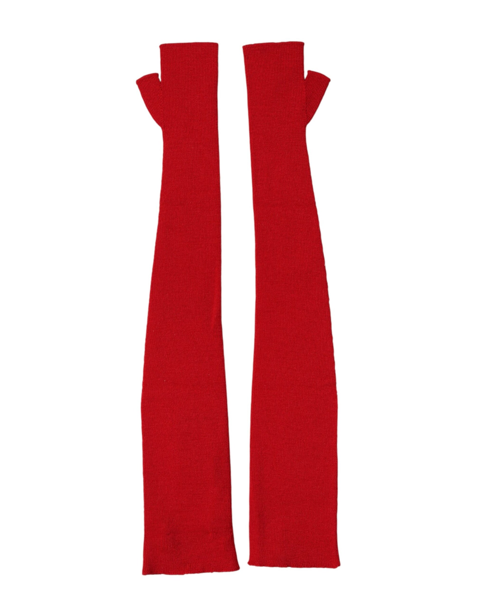 Dolce & Gabbana Red Wool Knitted Fingerless Elbow One Length Gloves Curated Luxury Accessories by Orvyn