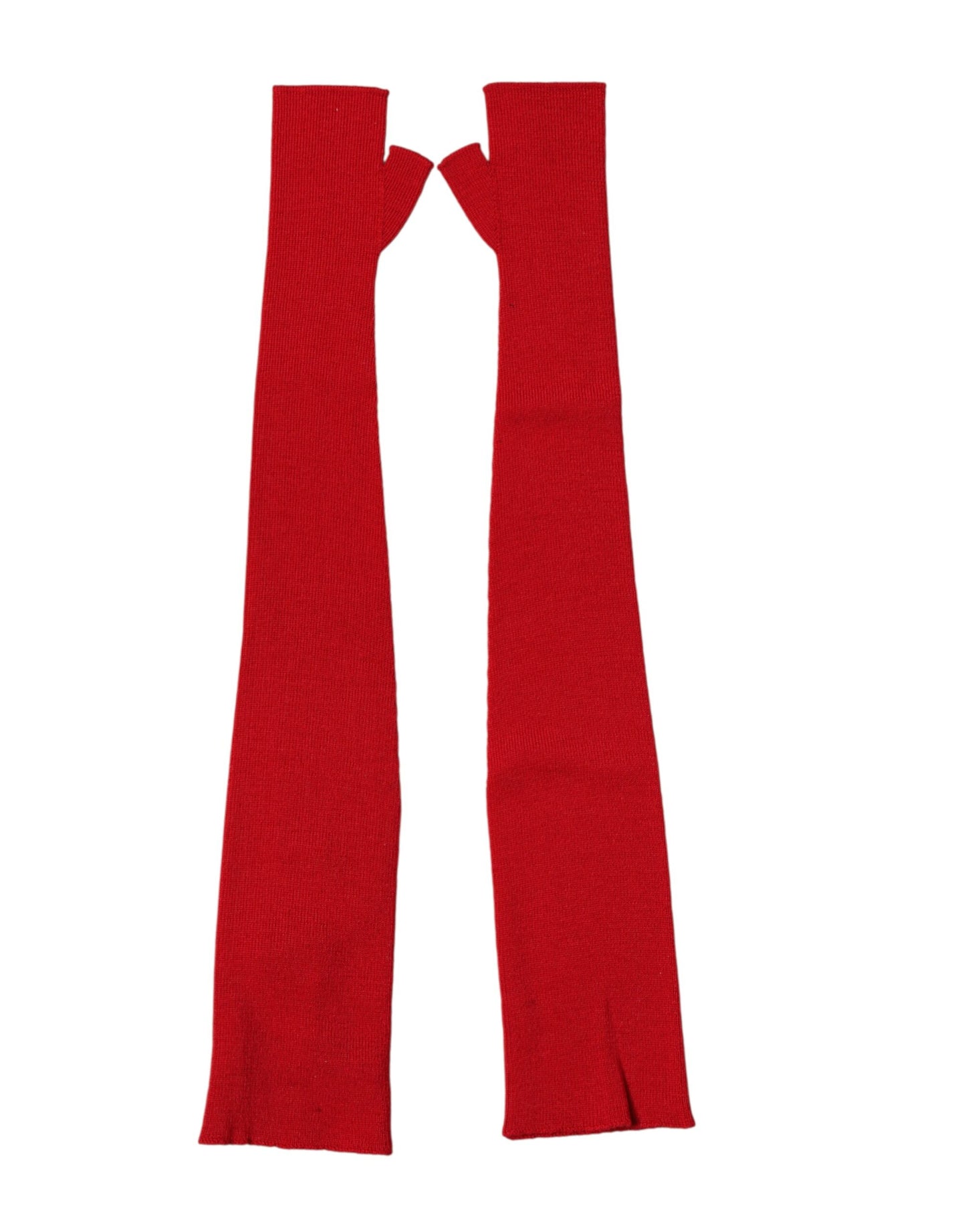 Dolce & Gabbana Red Wool Knitted Fingerless Elbow One Length Gloves Curated Luxury Accessories by Orvyn