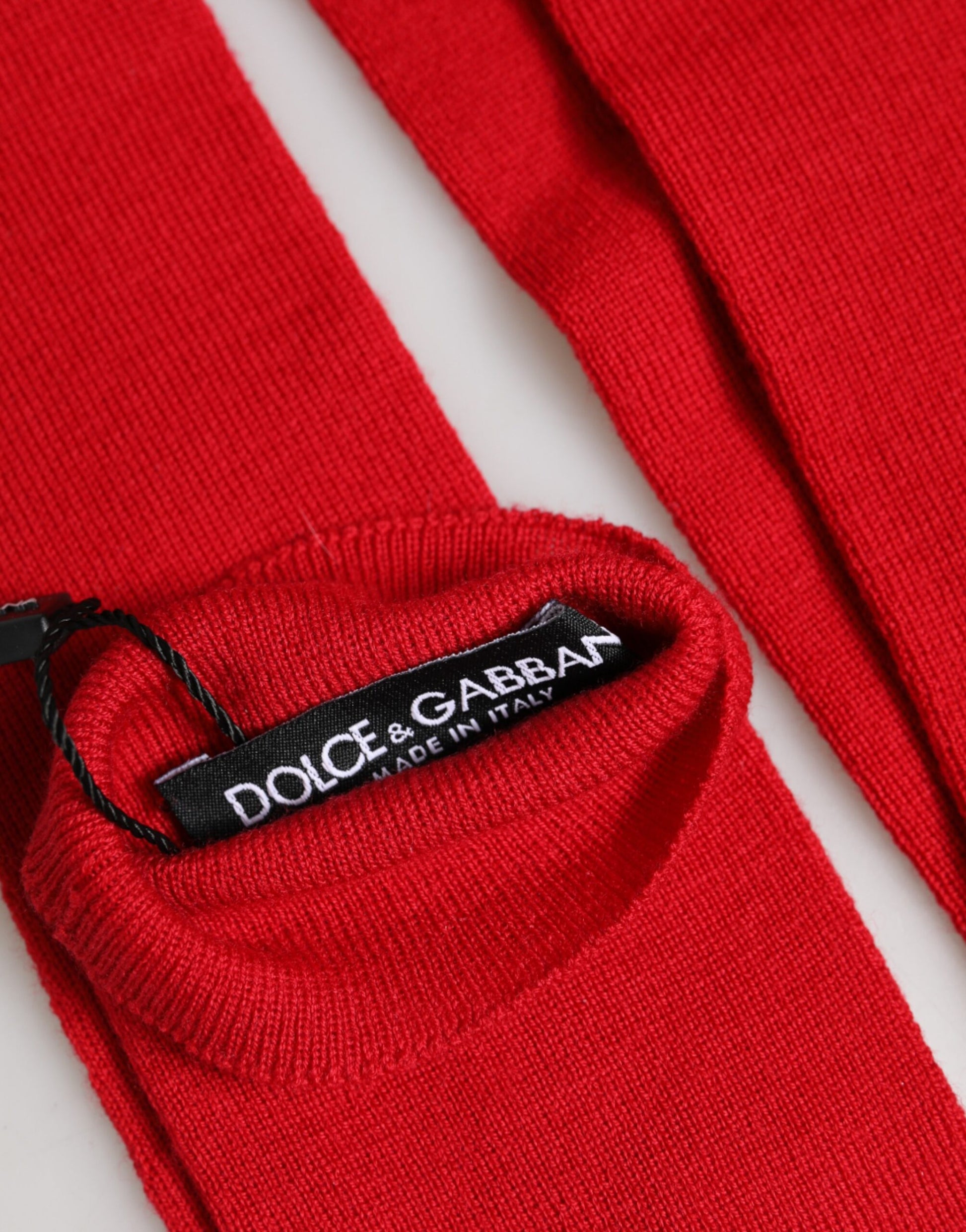 Dolce & Gabbana Red Wool Fingerless Elbow Length Mitten Gloves Curated Luxury Accessories by Orvyn