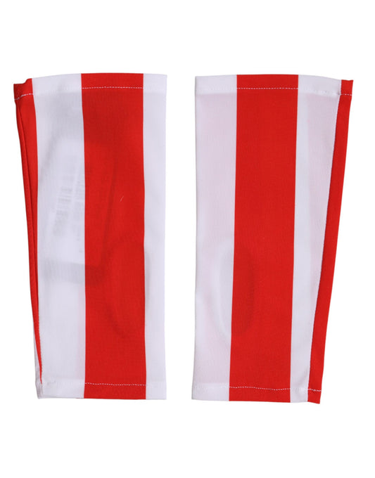 Dolce & Gabbana Red White Nylon Fingerless Wrist Length Gloves Curated Luxury Accessories by Orvyn