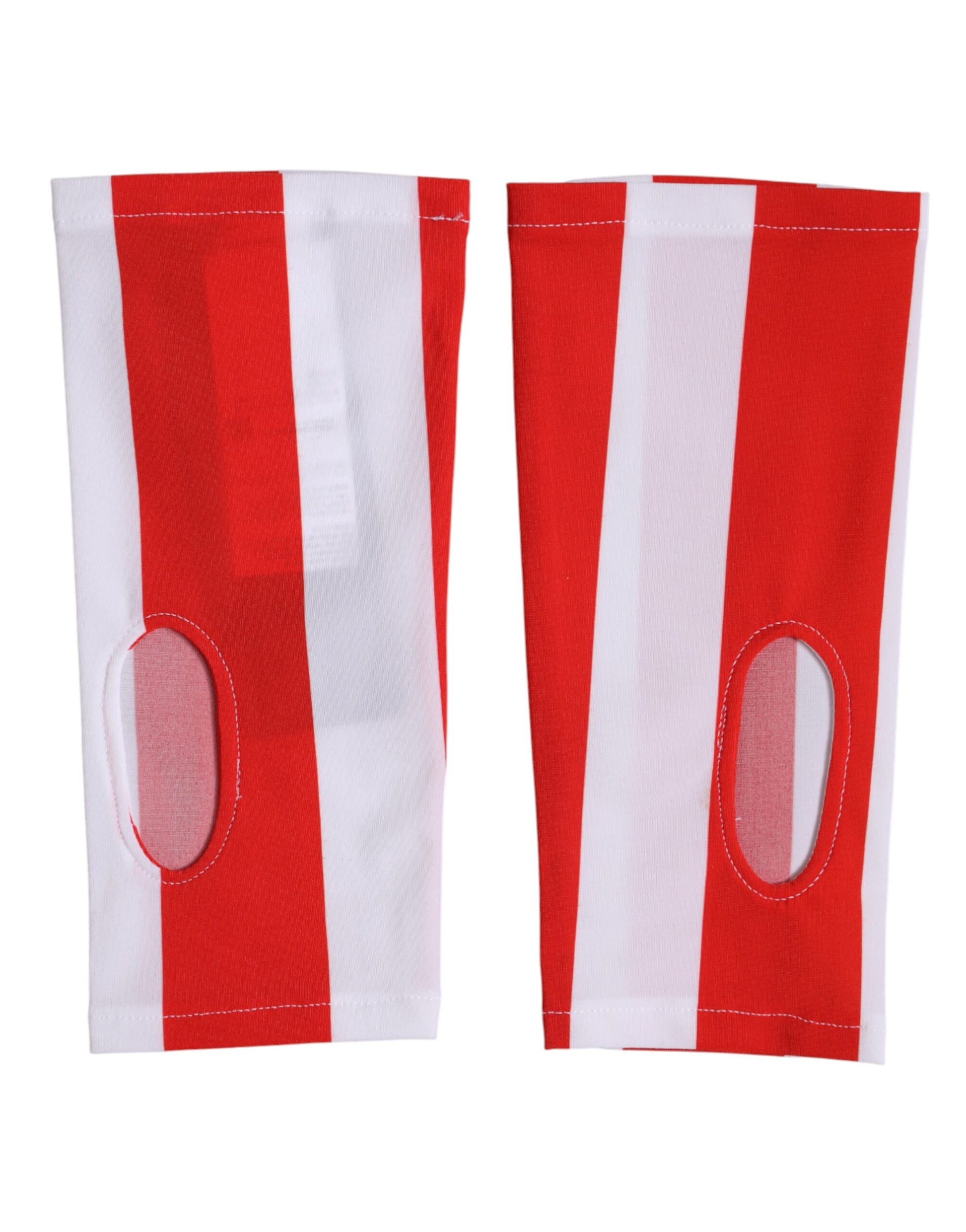 Dolce & Gabbana Red White Nylon Fingerless Wrist Length Gloves Curated Luxury Accessories by Orvyn