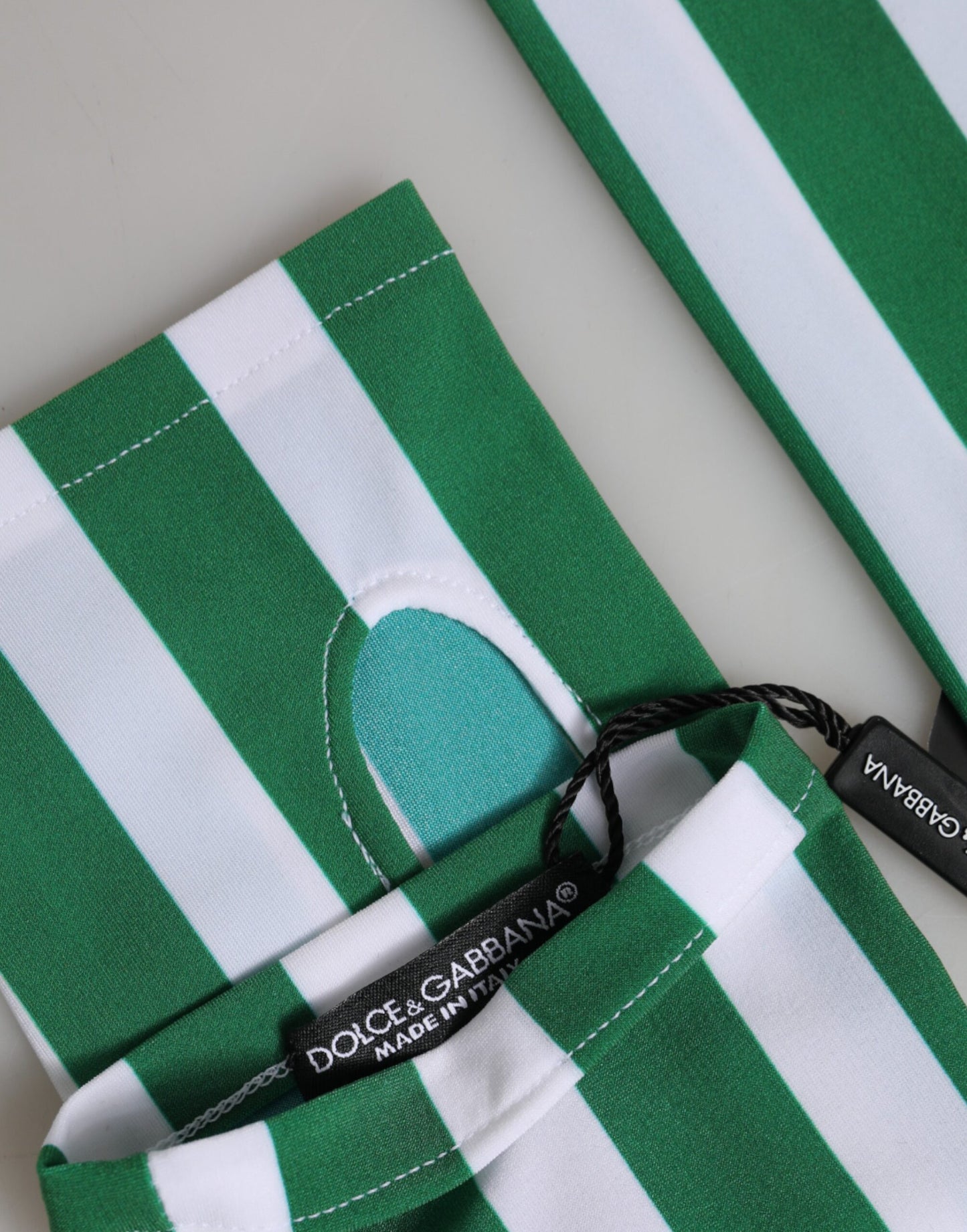 Dolce & Gabbana Green White Nylon Fingerless Wrist Length Gloves Curated Luxury Accessories by Orvyn