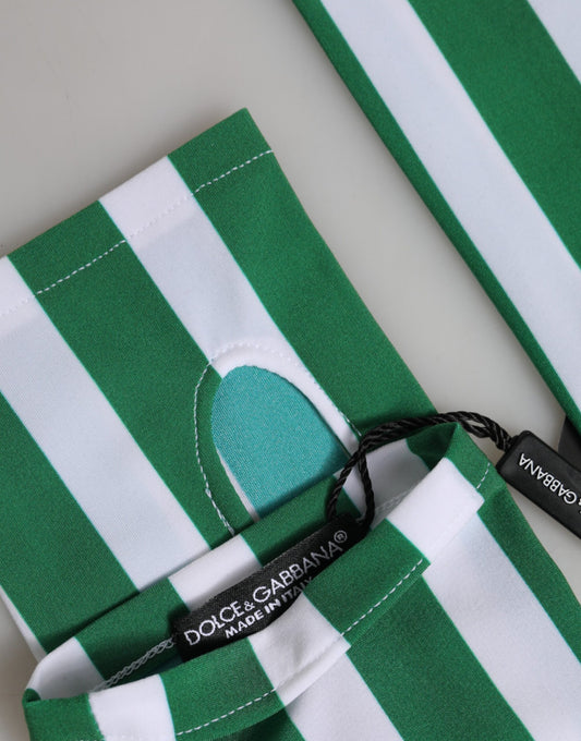 Dolce & Gabbana Green White Nylon Fingerless Wrist Length Gloves Curated Luxury Accessories by Orvyn