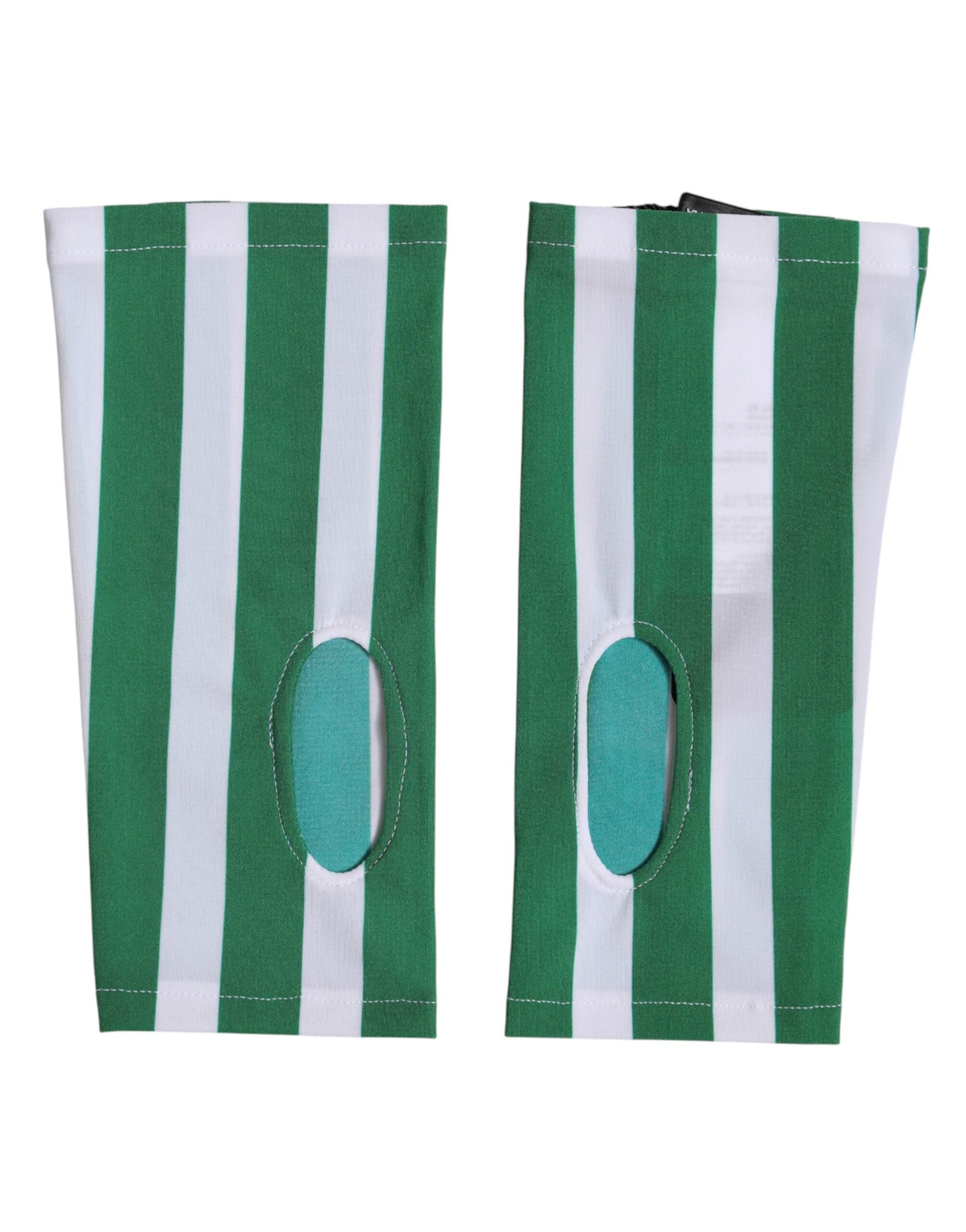 Dolce & Gabbana Green White Nylon Fingerless Wrist Length Gloves Curated Luxury Accessories by Orvyn