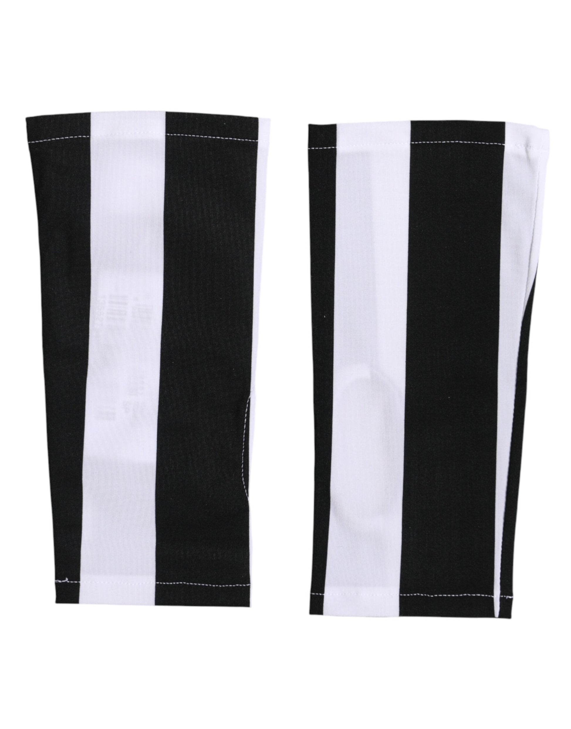 Dolce & Gabbana Black White Nylon Fingerless Wrist Length Gloves Curated Luxury Accessories by Orvyn