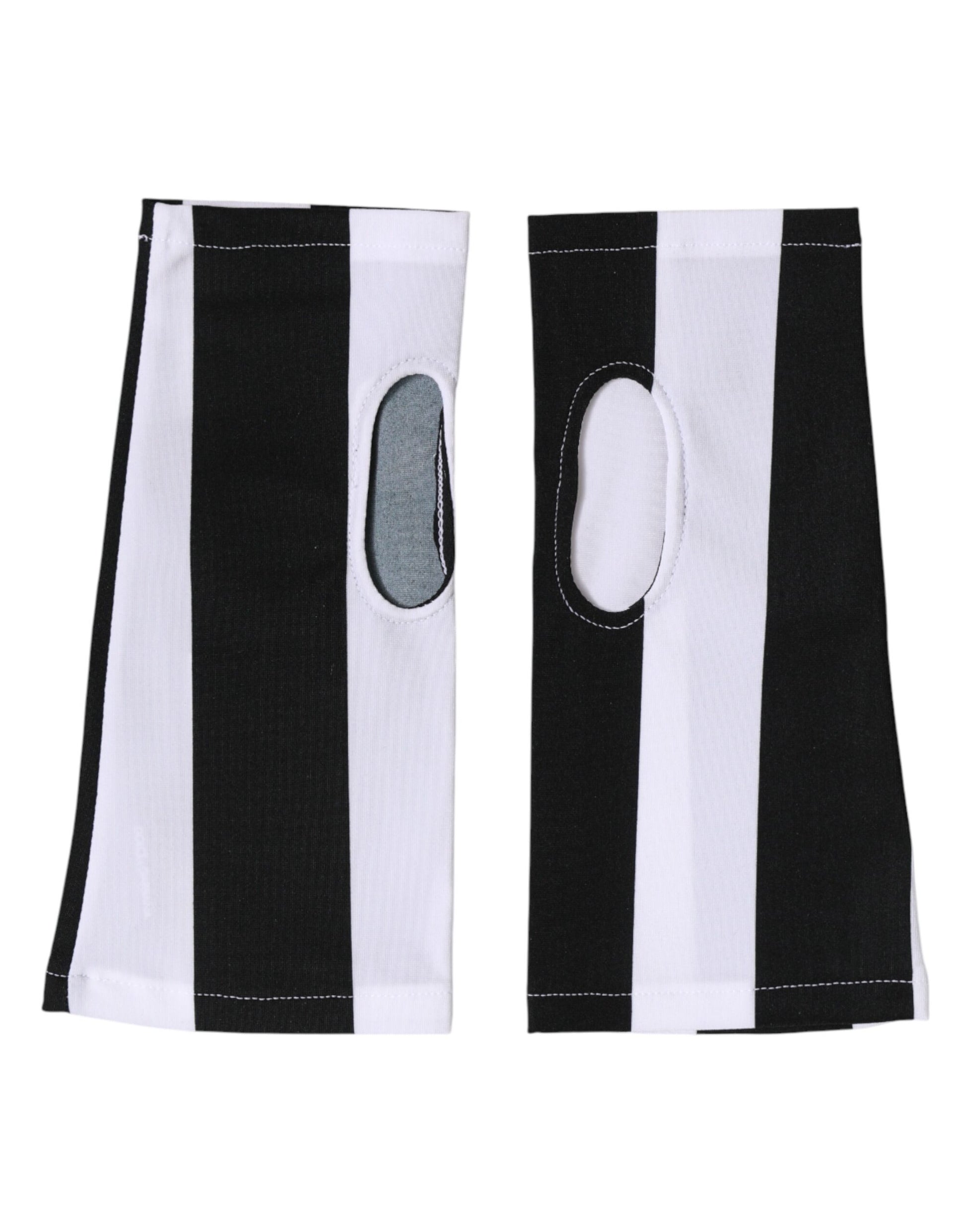 Dolce & Gabbana Black White Nylon Fingerless Wrist Length Gloves Curated Luxury Accessories by Orvyn