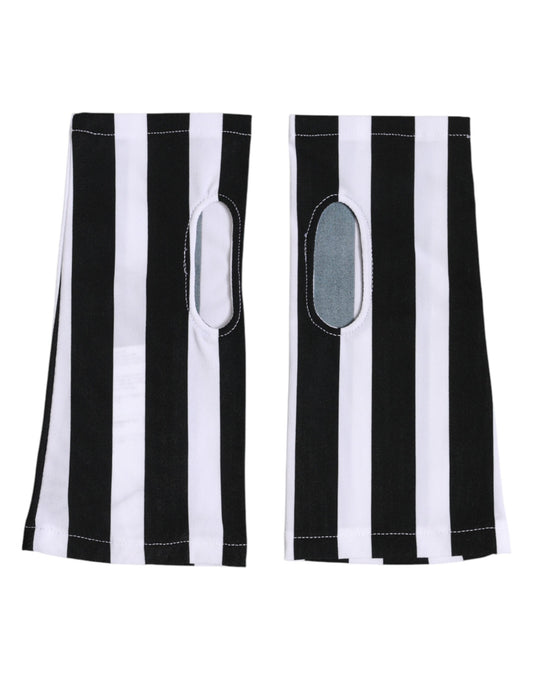 Dolce & Gabbana Black White Nylon Fingerless Wrist Length Gloves Curated Luxury Accessories by Orvyn