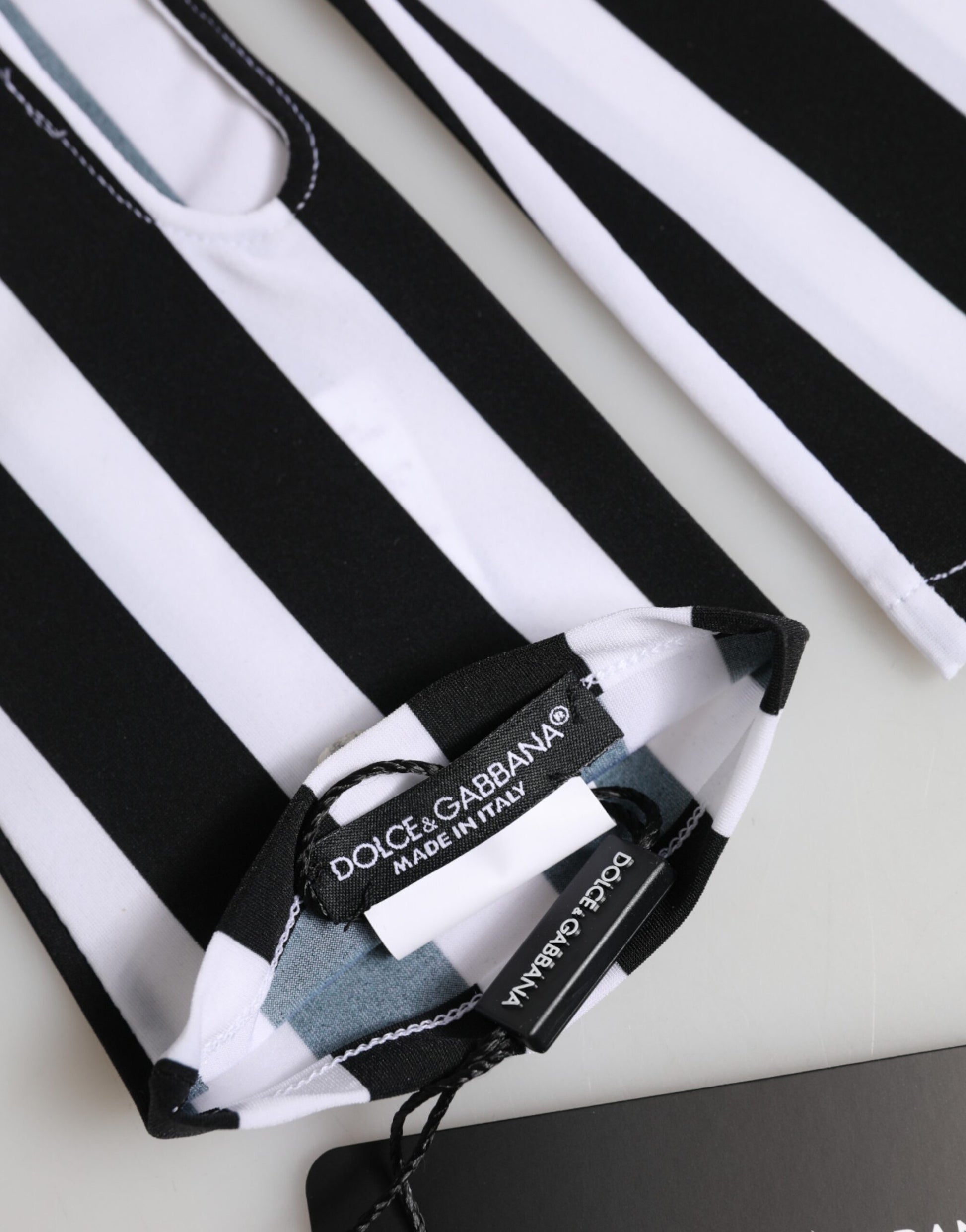 Dolce & Gabbana Black White Nylon Fingerless Wrist Length Gloves Curated Luxury Accessories by Orvyn