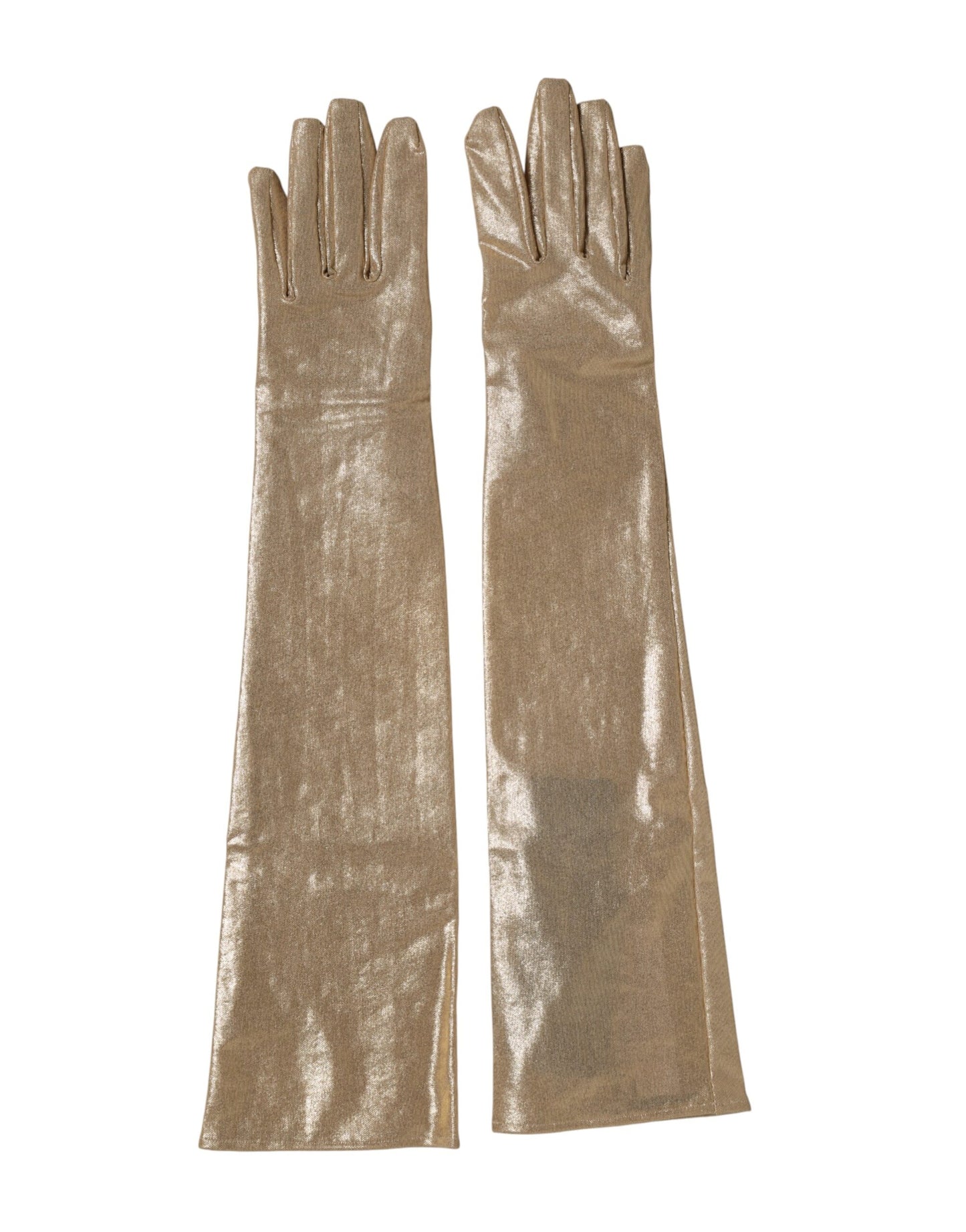 Dolce & Gabbana Beige Nylon Long Elbow Length Mitten Gloves Curated Luxury Accessories by Orvyn