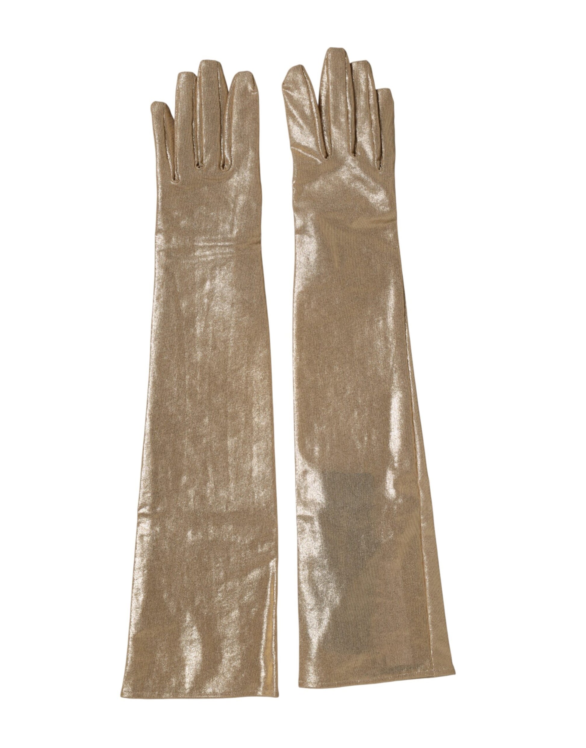 Dolce & Gabbana Beige Nylon Long Elbow Length Mitten Gloves Curated Luxury Accessories by Orvyn