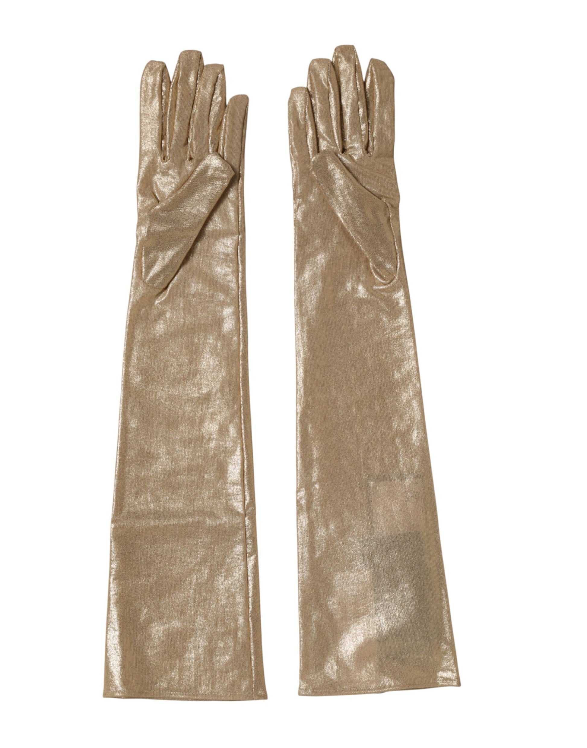 Dolce & Gabbana Beige Nylon Long Elbow Length Mitten Gloves Curated Luxury Accessories by Orvyn