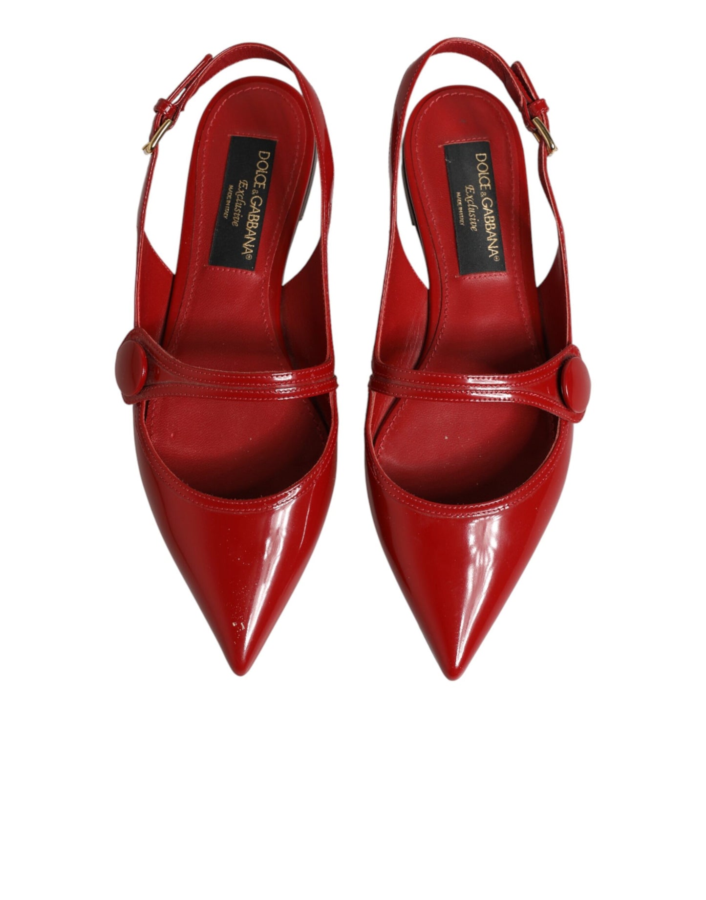 Dolce & Gabbana Red Leather Slingback Flats Sandals Shoes Curated Luxury Accessories by Orvyn
