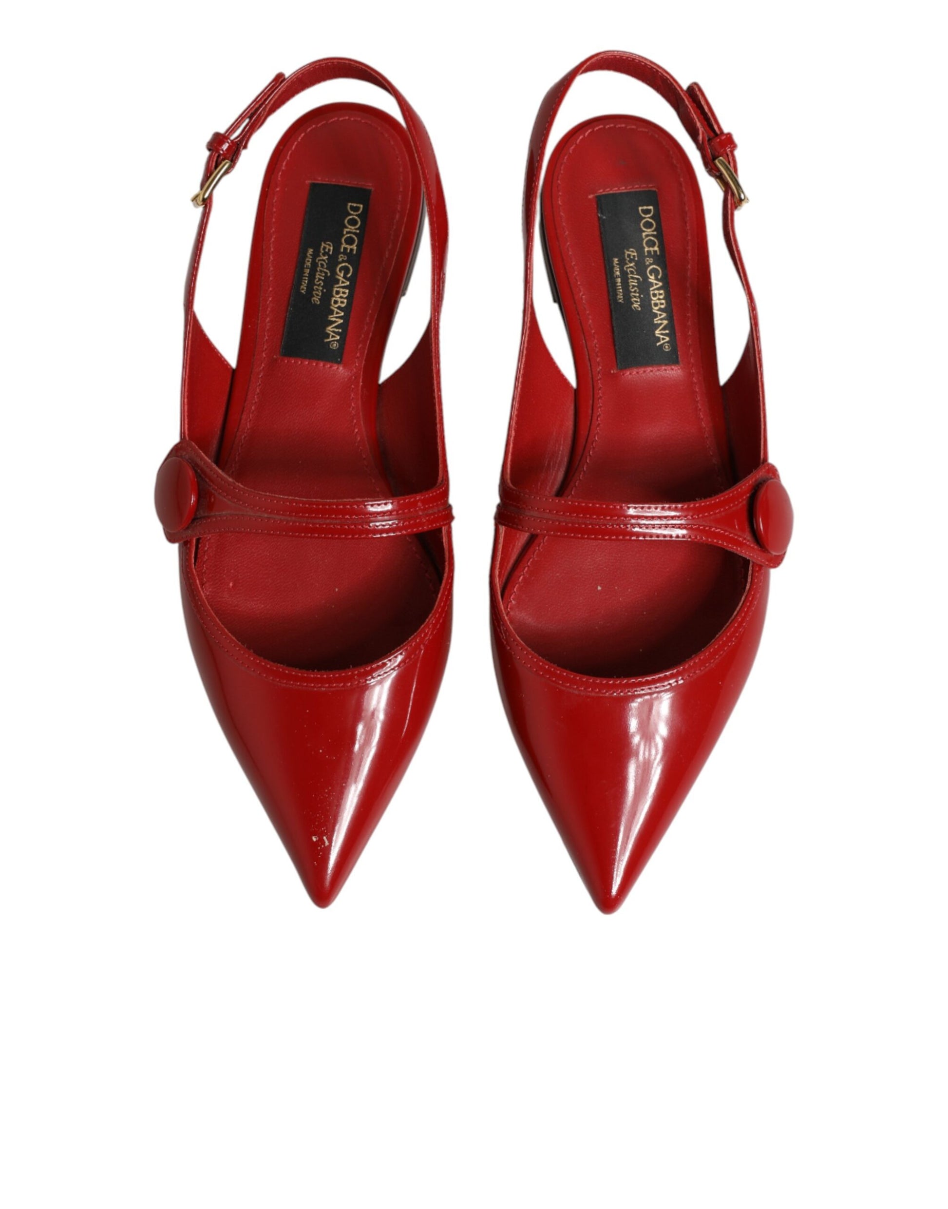 Dolce & Gabbana Red Leather Slingback Flats Sandals Shoes Curated Luxury Accessories by Orvyn