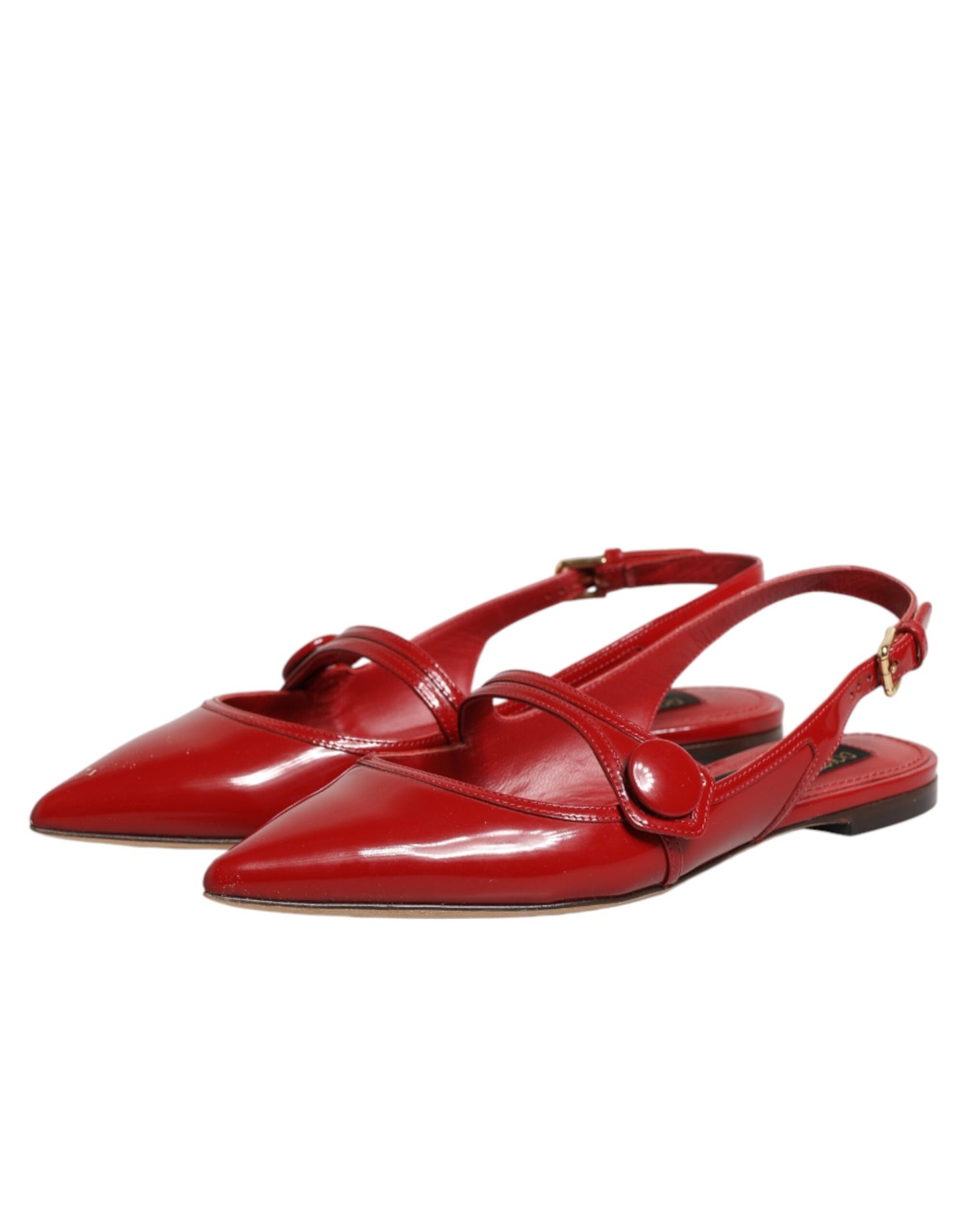 Dolce & Gabbana Red Leather Slingback Flats Sandals Shoes Curated Luxury Accessories by Orvyn