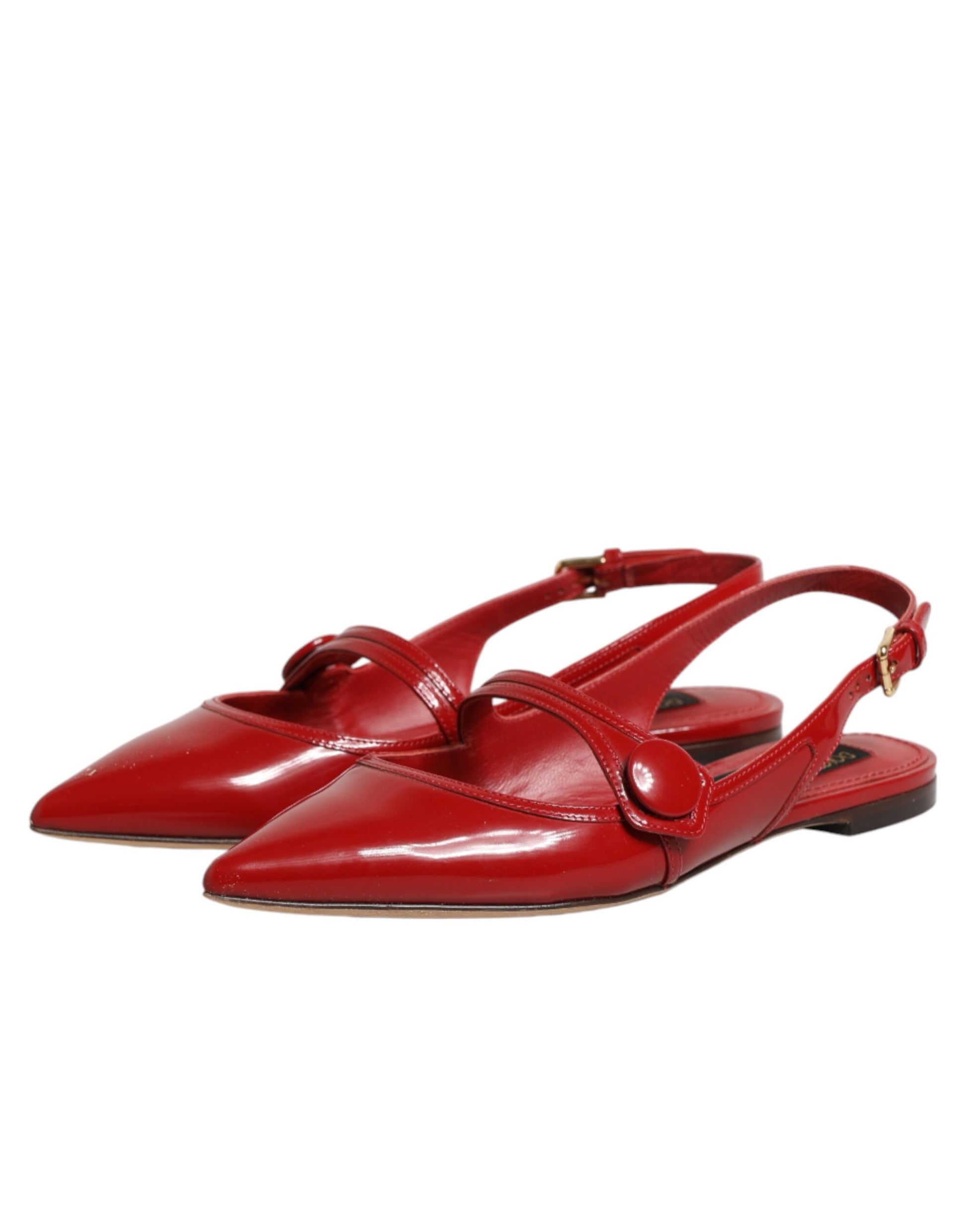 Dolce & Gabbana Red Leather Slingback Flats Sandals Shoes Curated Luxury Accessories by Orvyn