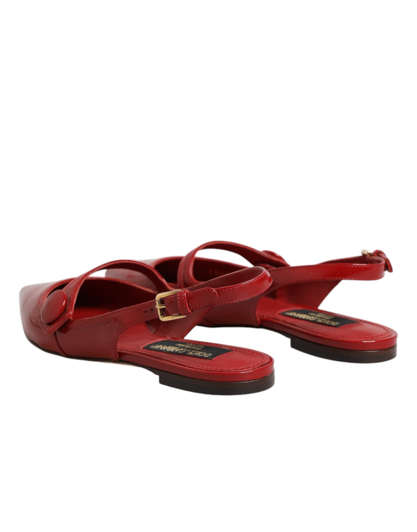 Dolce & Gabbana Red Leather Slingback Flats Sandals Shoes Curated Luxury Accessories by Orvyn