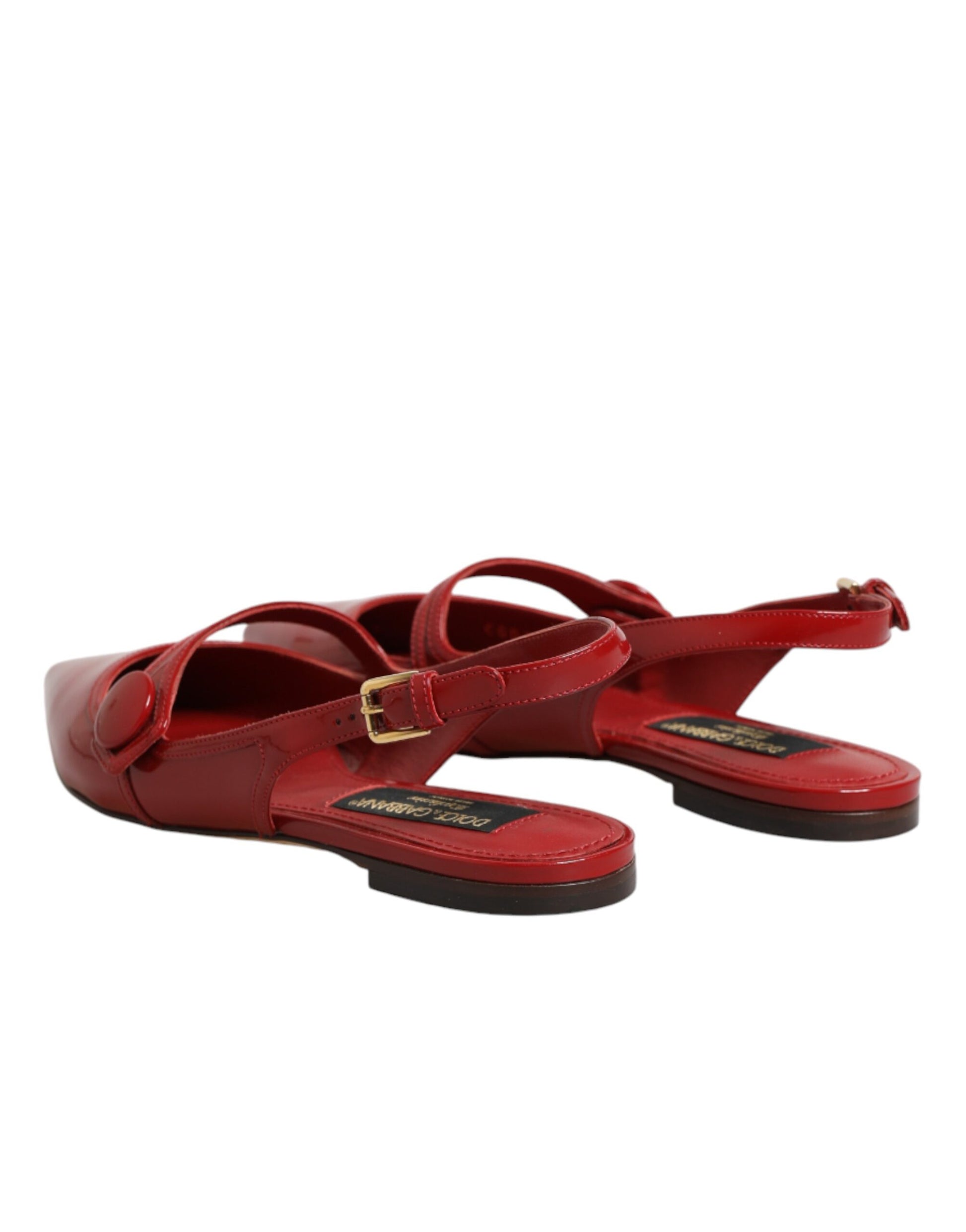 Dolce & Gabbana Red Leather Slingback Flats Sandals Shoes Curated Luxury Accessories by Orvyn