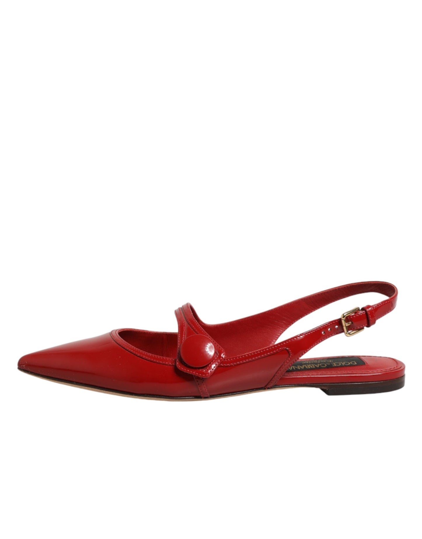 Dolce & Gabbana Red Leather Slingback Flats Sandals Shoes Curated Luxury Accessories by Orvyn